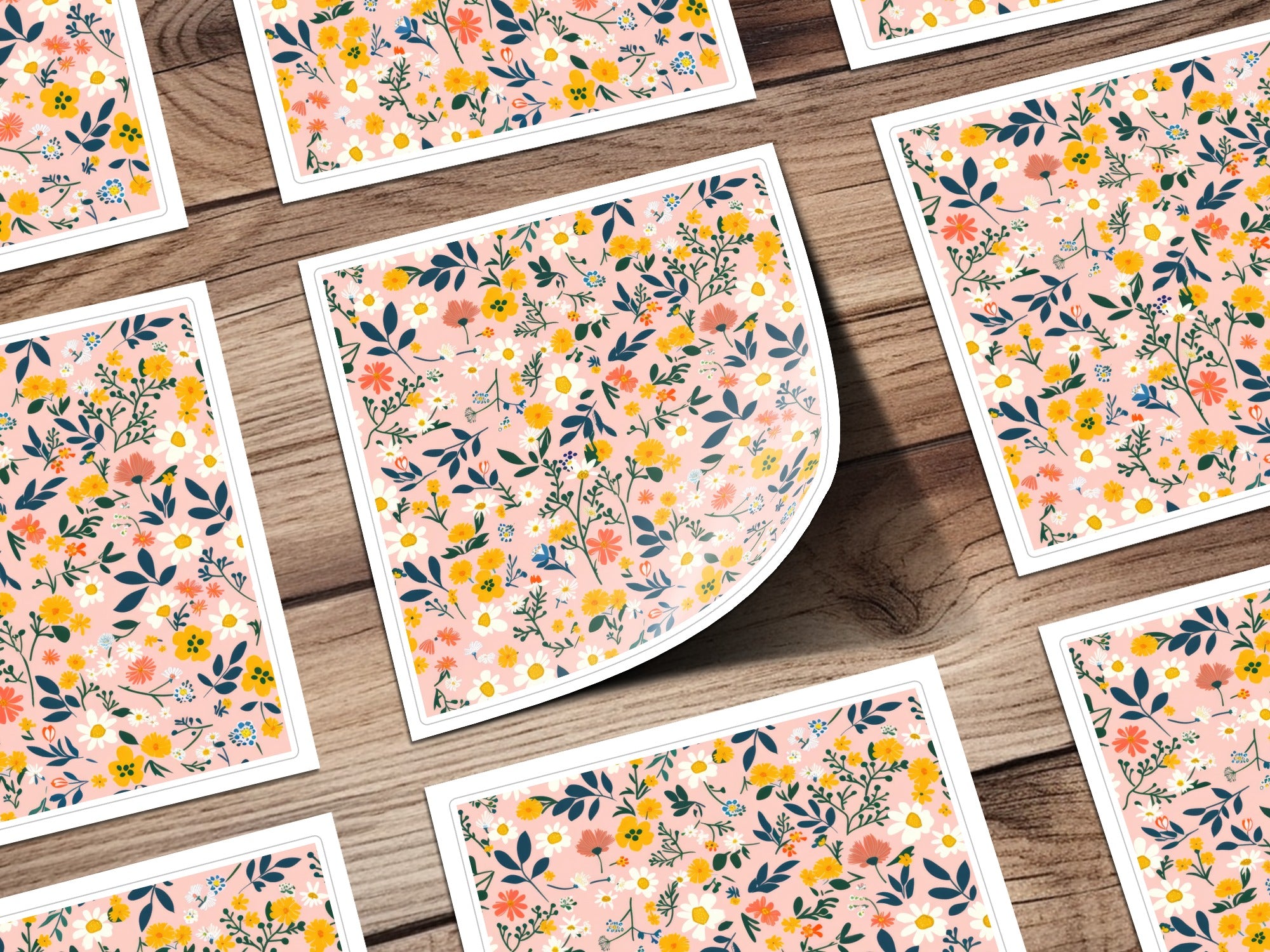 Vibrant Floral Design on Light Pink Background Print
