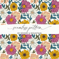Seamless floral pattern with pink, yellow, and white flowers and green leaves.