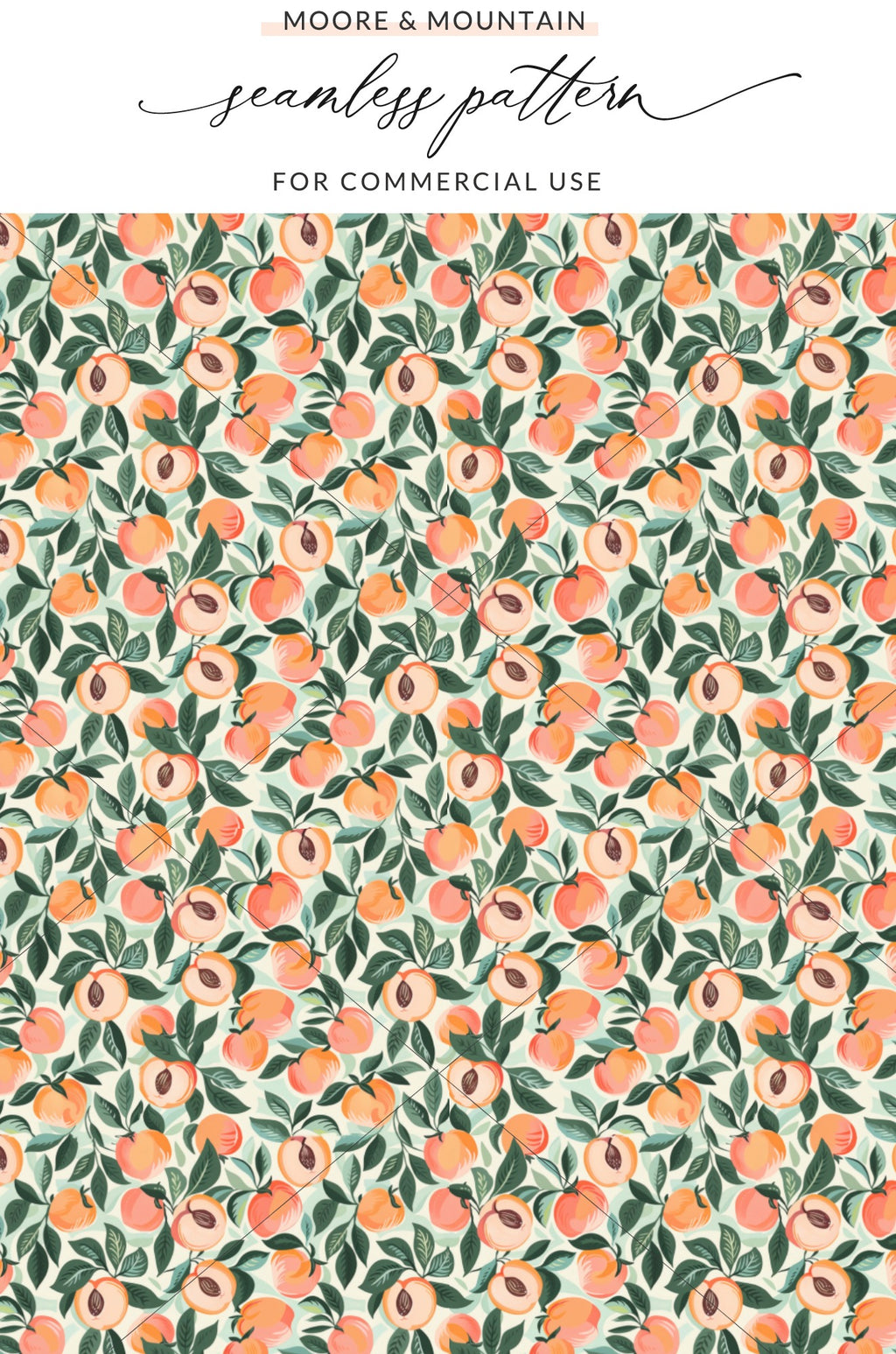 Peach and Leaves Seamless Pattern for Commercial Use