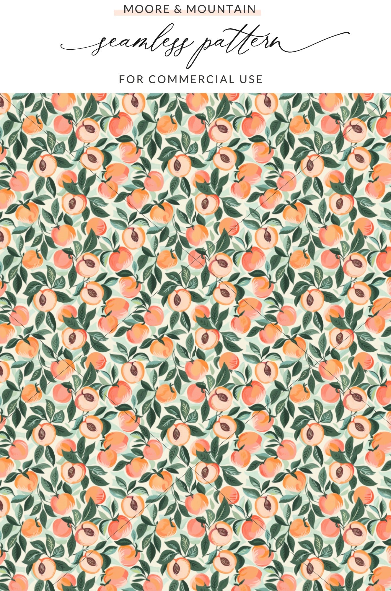 Peach and Leaves Seamless Pattern for Commercial Use