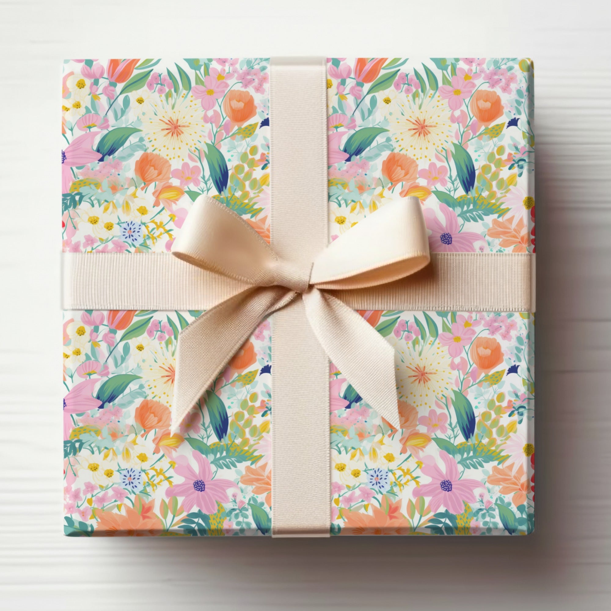 Vibrant Floral Gift Wrap with Elegant Bow for Special Occasions