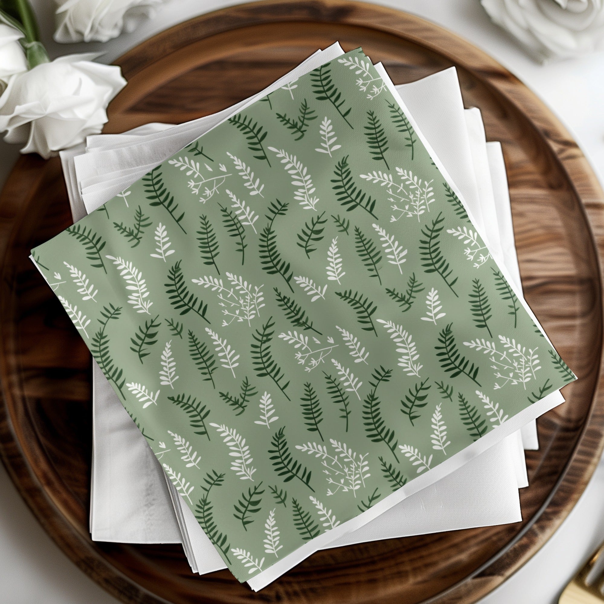 Green Fern and Leaf Print Decorative Paper Napkins set