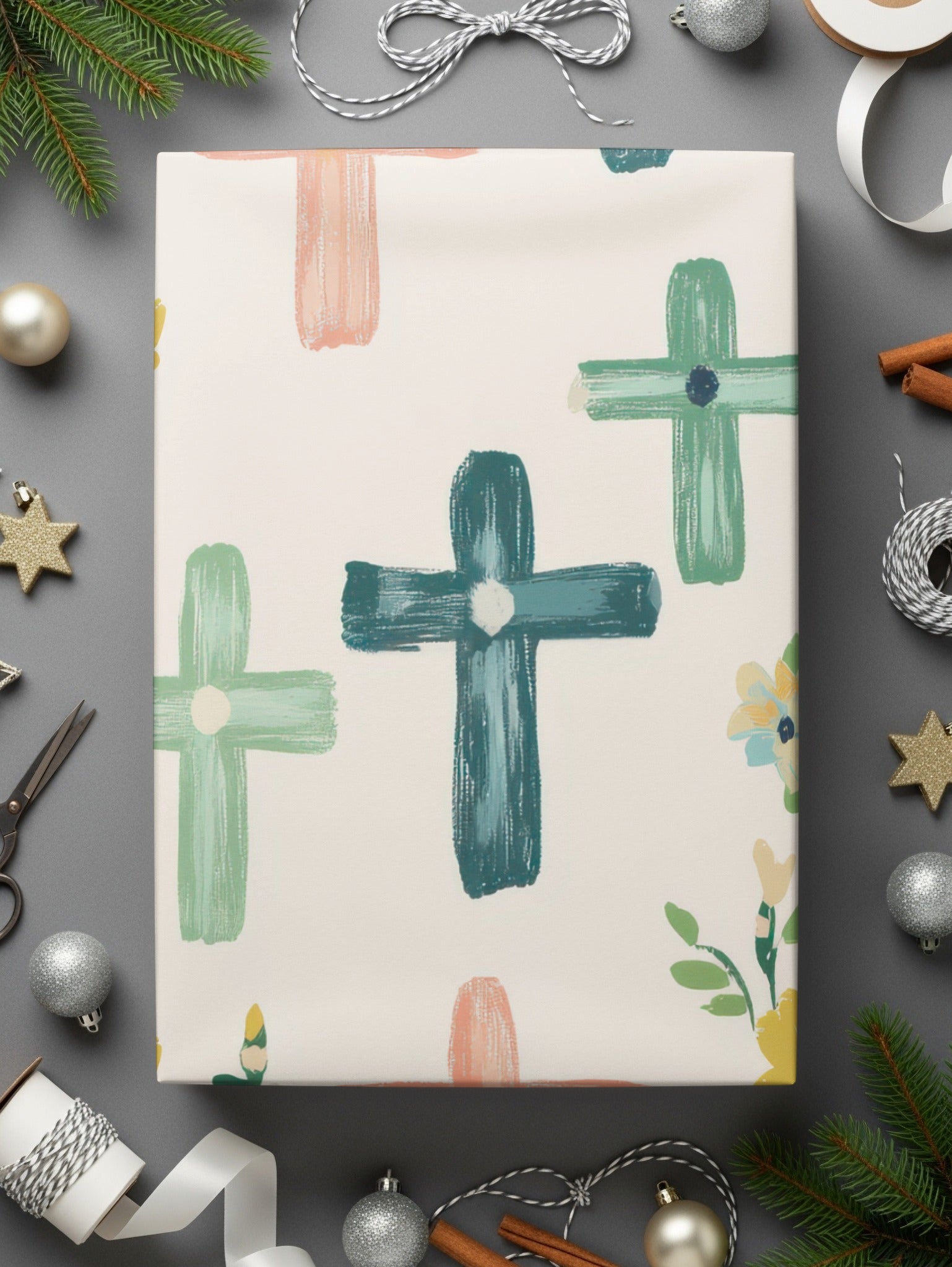 Colorful Crosses Pattern Christmas Wrapping Paper