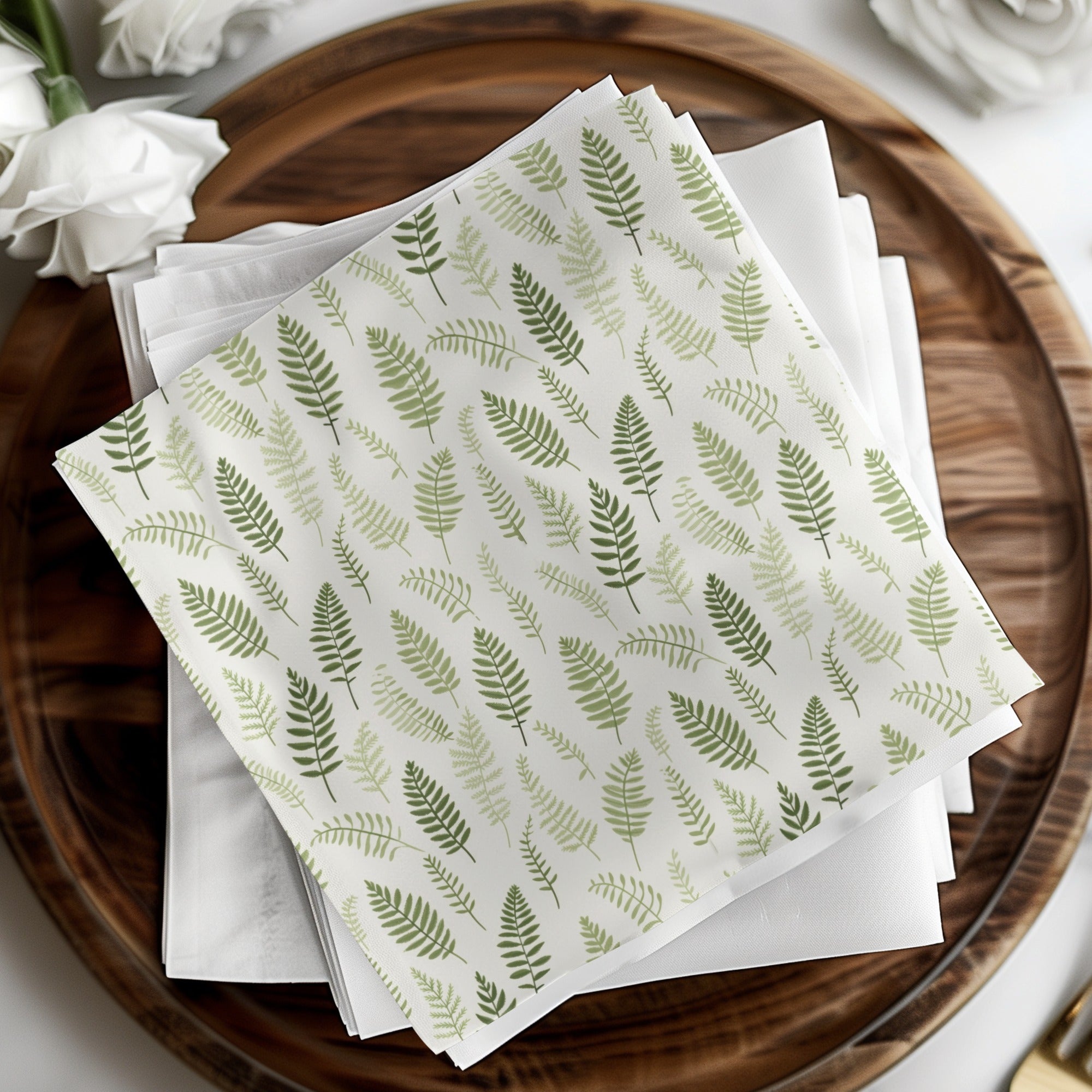 Green Ferns Patterned Napkin Set for Table Decor