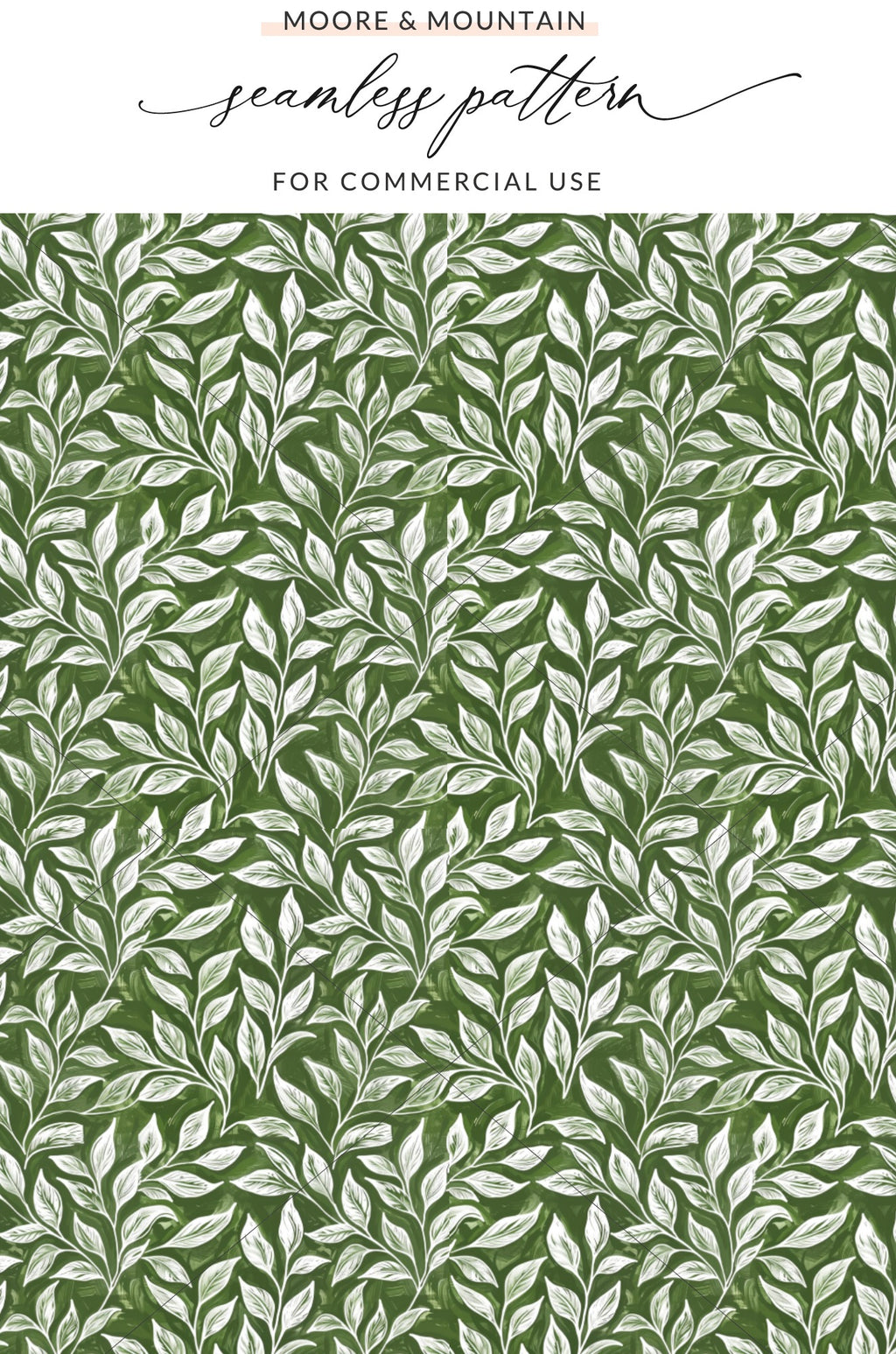 Green and White Leafy Design Seamless Pattern for Commercial Use