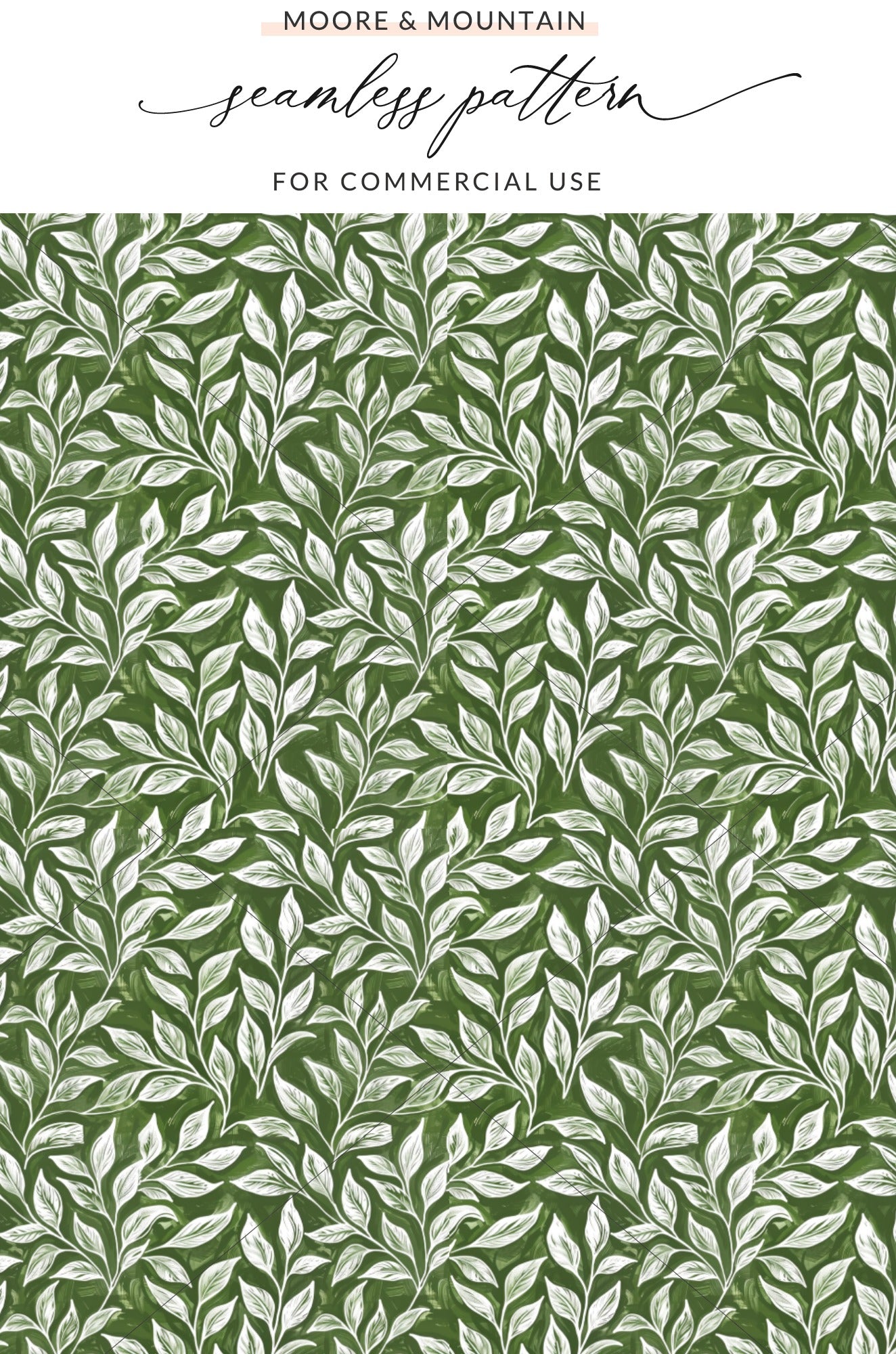 Green and White Leafy Design Seamless Pattern for Commercial Use