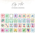 Mahjong tiles with flowers, bamboo, peacock, and Chinese characters.