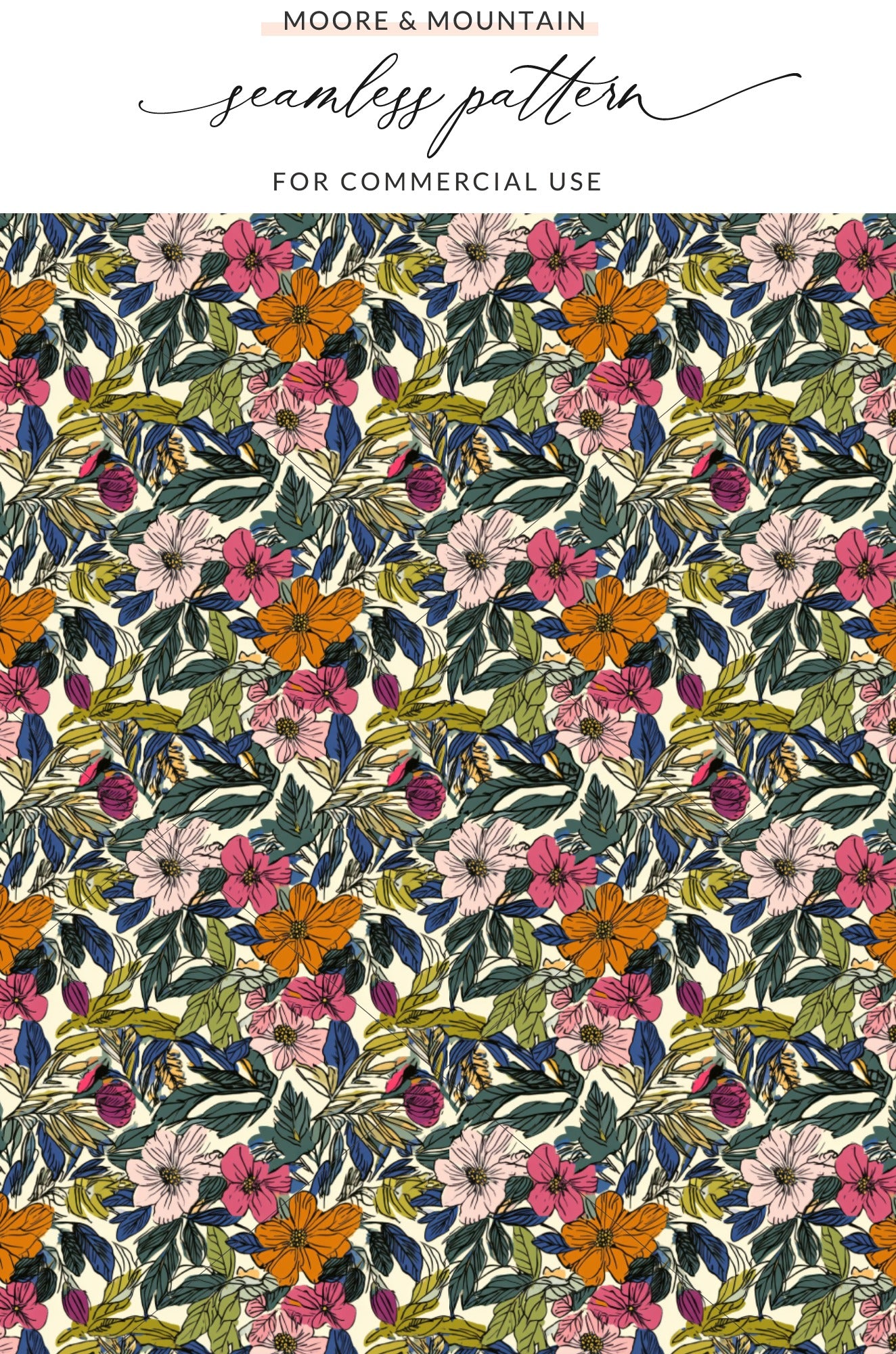 Vibrant Floral Seamless Pattern for Commercial Use