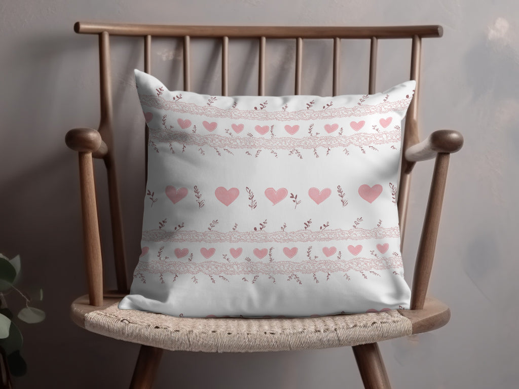 Pink Hearts and Floral Pattern Decorative Pillow