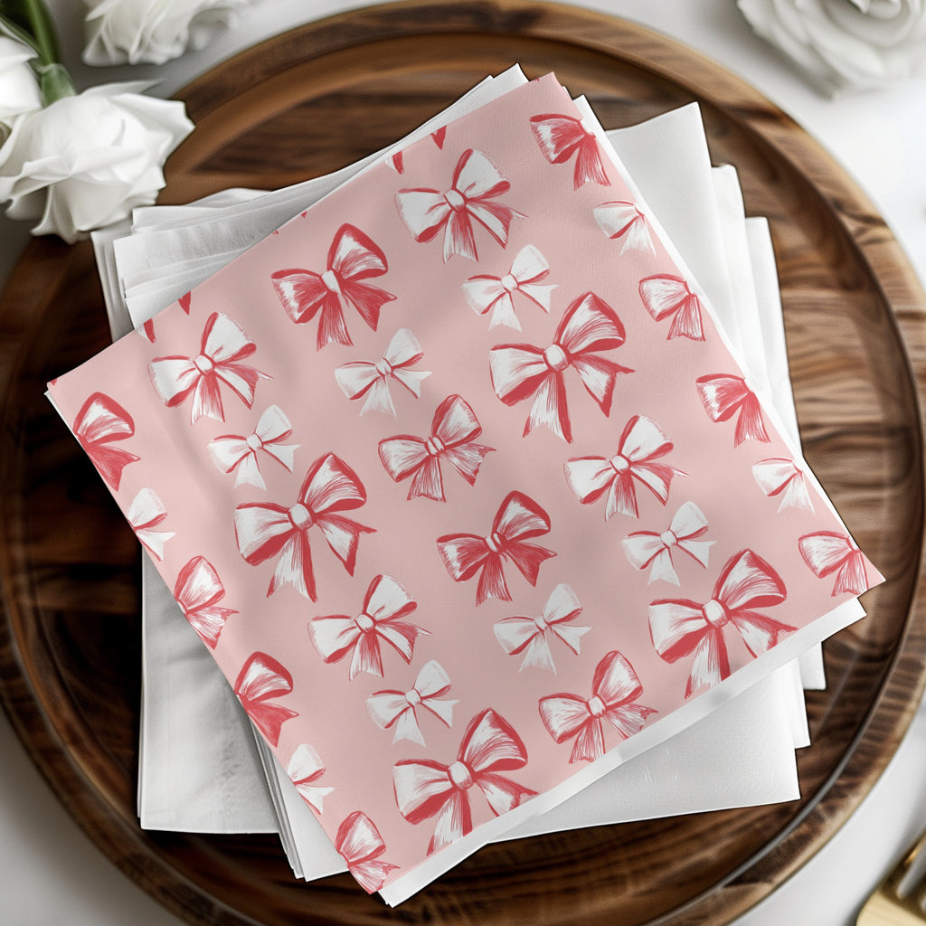 Pink and White Bow Patterned Decorative Fabric Sheet