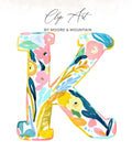 Floral letter K with "Clip Art" and "BY MOORE & MOUNTAIN" text.
