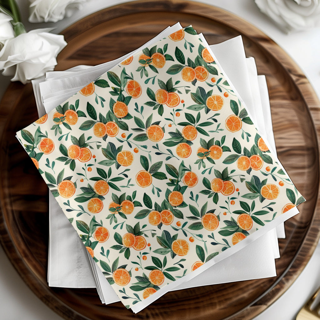 Orange Fruit and Leaves Pattern Design Napkin Product