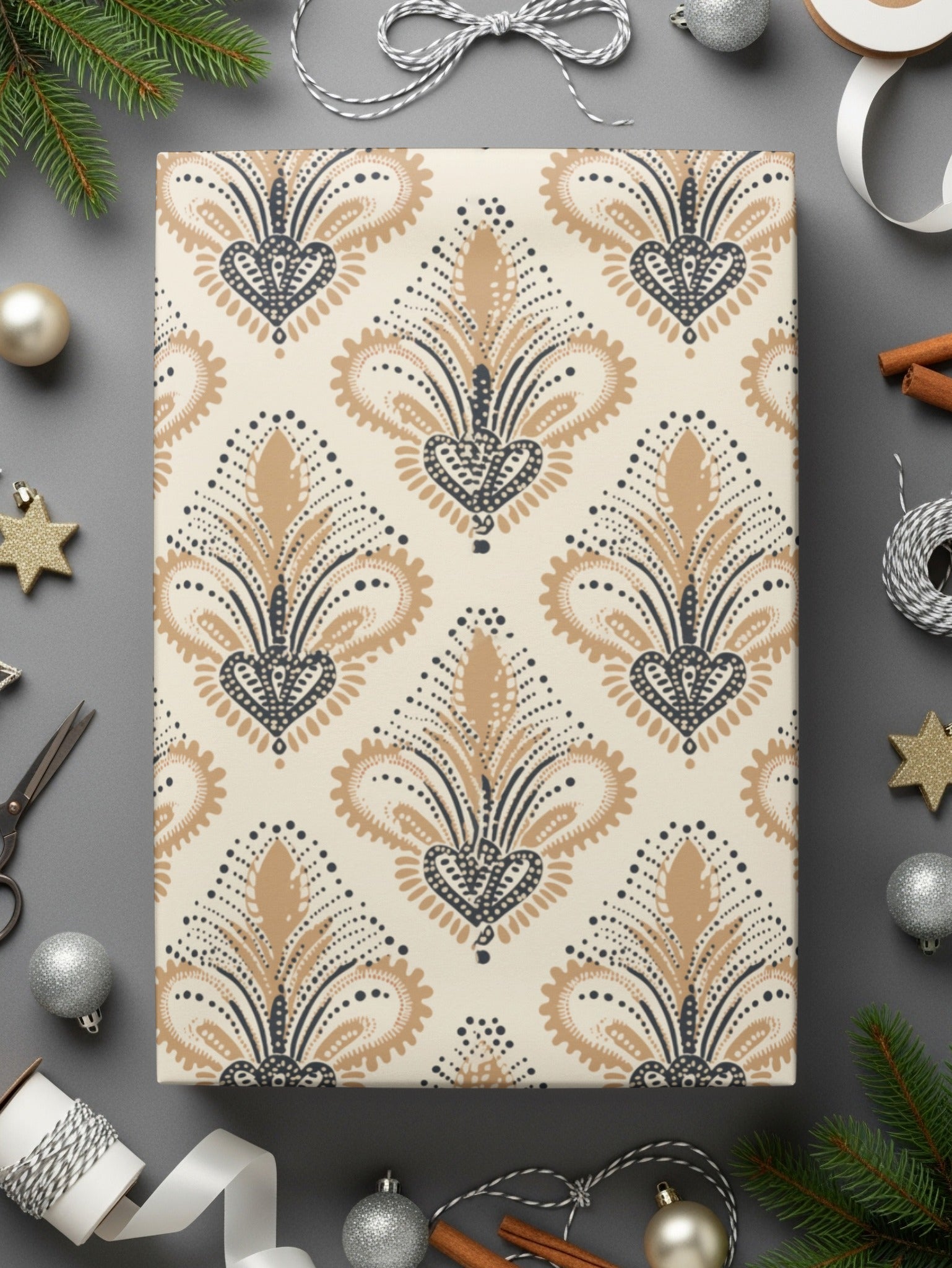 Elegant Patterned Beige and Black Gift Wrap