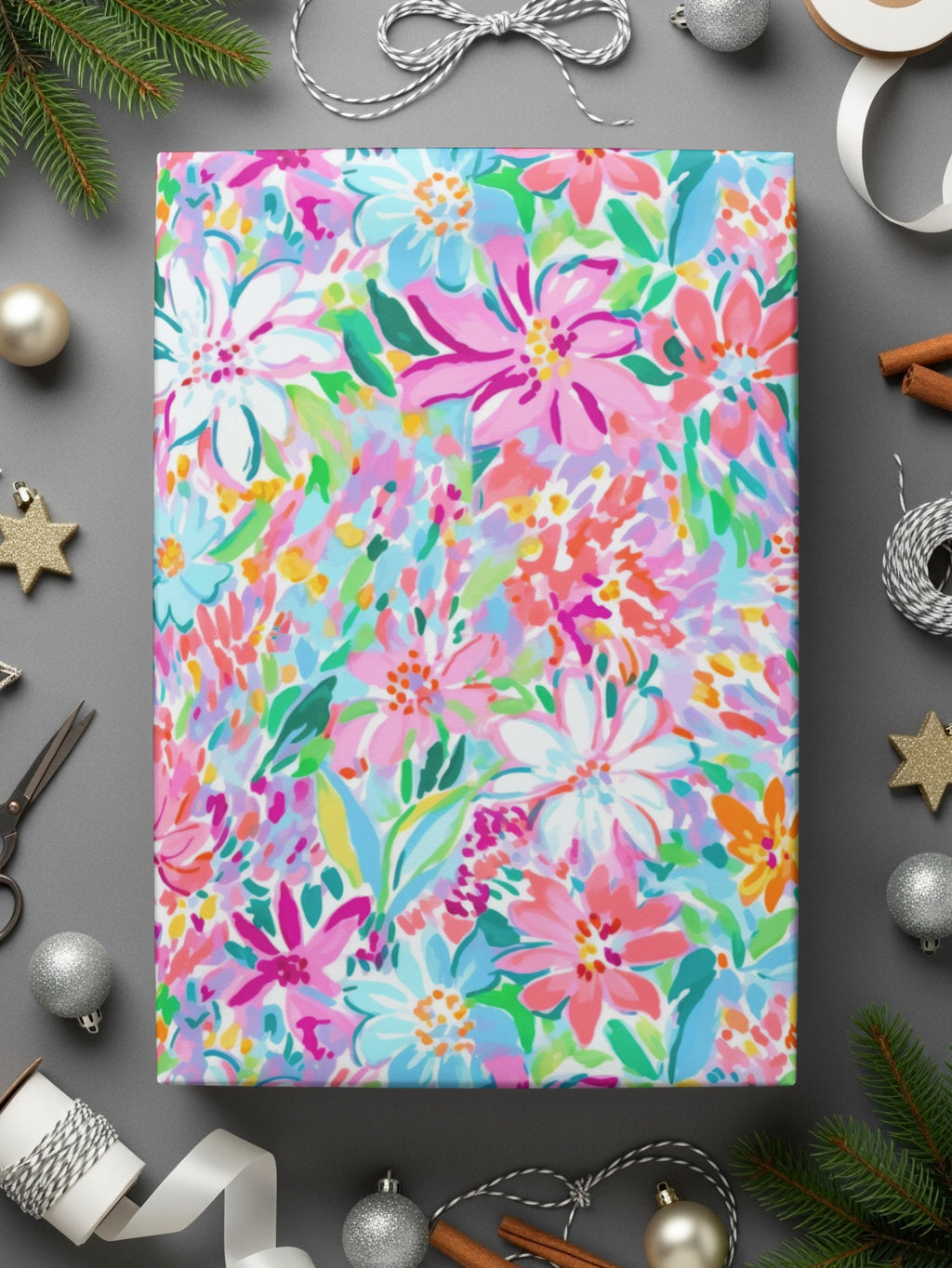 Colorful Floral Patterned Gift Wrap for Festive Occasions