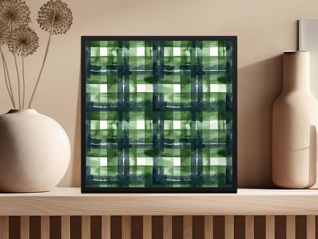 Green and Blue Plaid Abstract Wall Art Decor Print