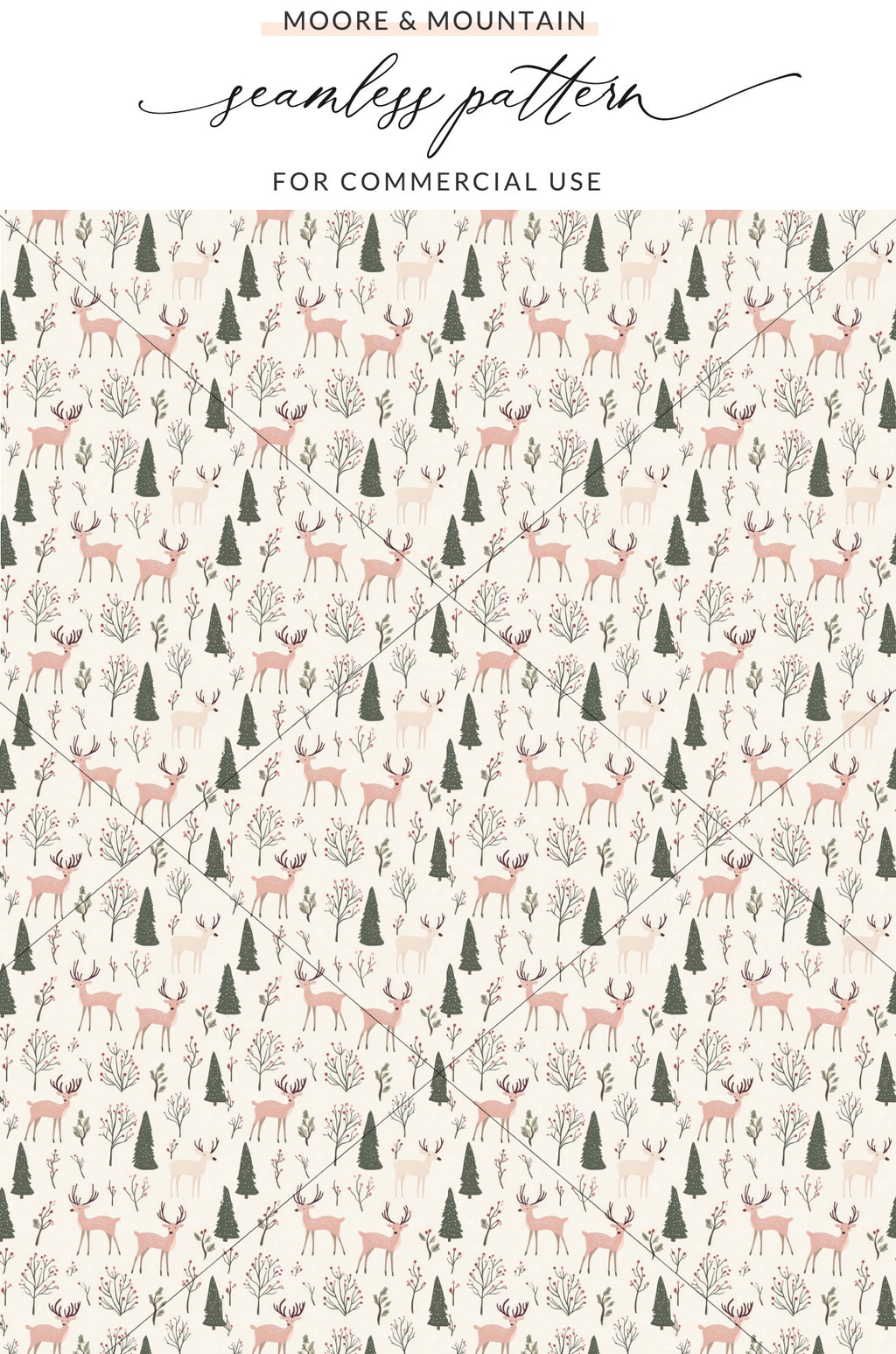 Seamless Pattern with Deer and Trees for Commercial Use
