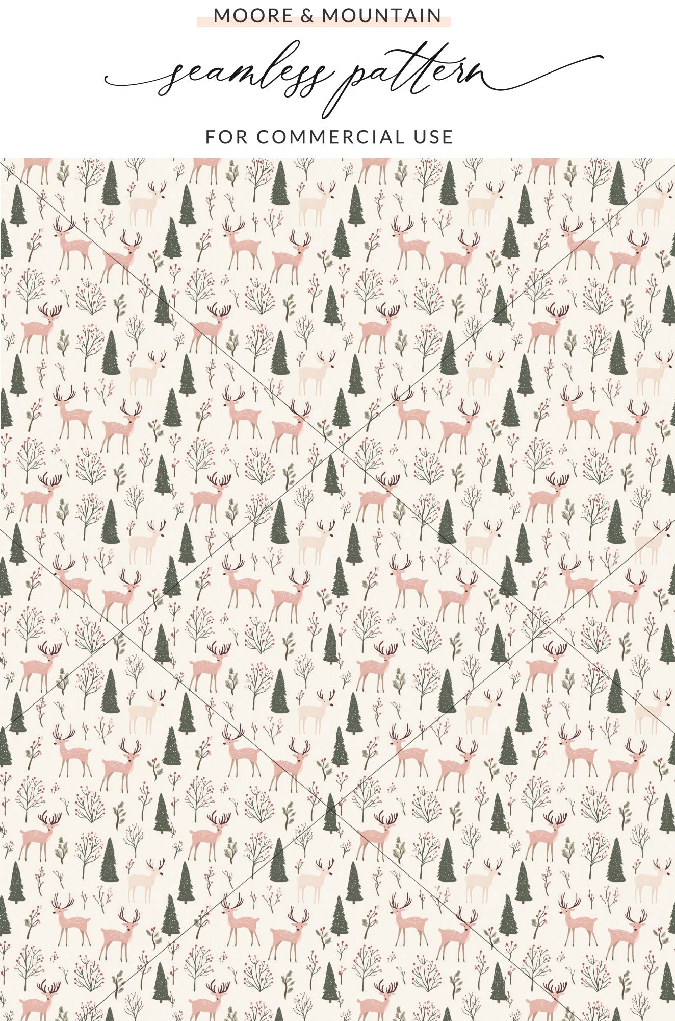 Seamless Pattern with Deer and Trees for Commercial Use