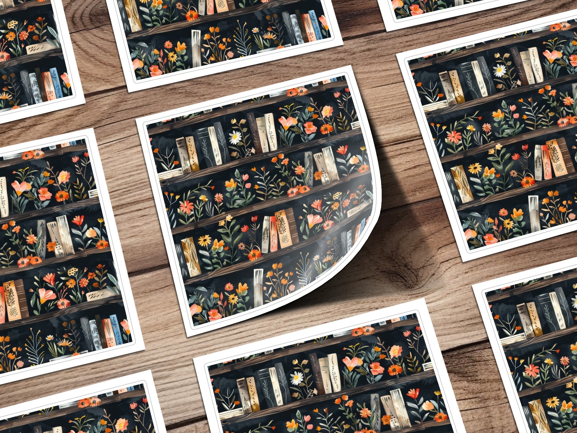 Dark Academy Floral BookShelf Black Background Pattern - Moore and Mountain