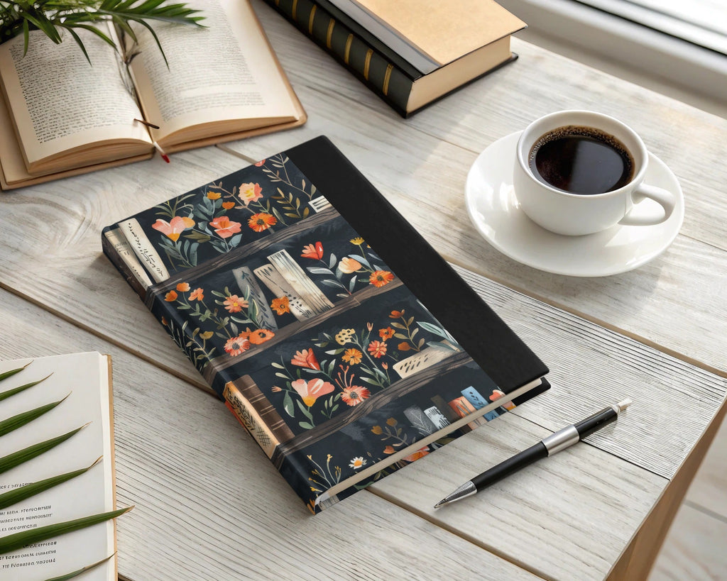 Dark Academy Floral BookShelf Black Background Pattern - Moore and Mountain