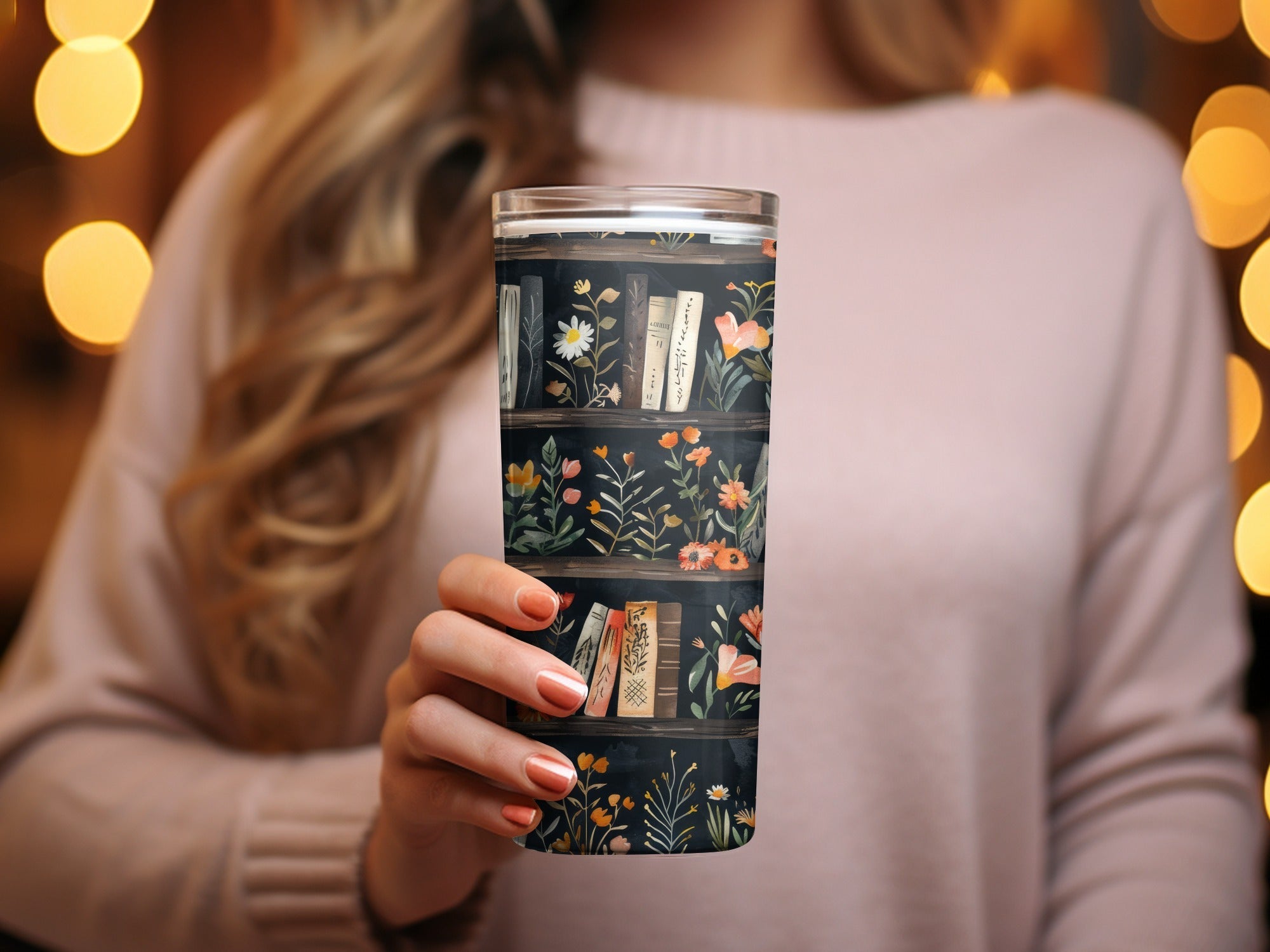 Dark Academy Floral BookShelf Black Background Pattern - Moore and Mountain