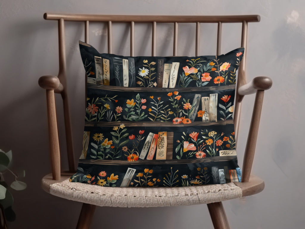 Dark Academy Floral BookShelf Black Background Pattern - Moore and Mountain