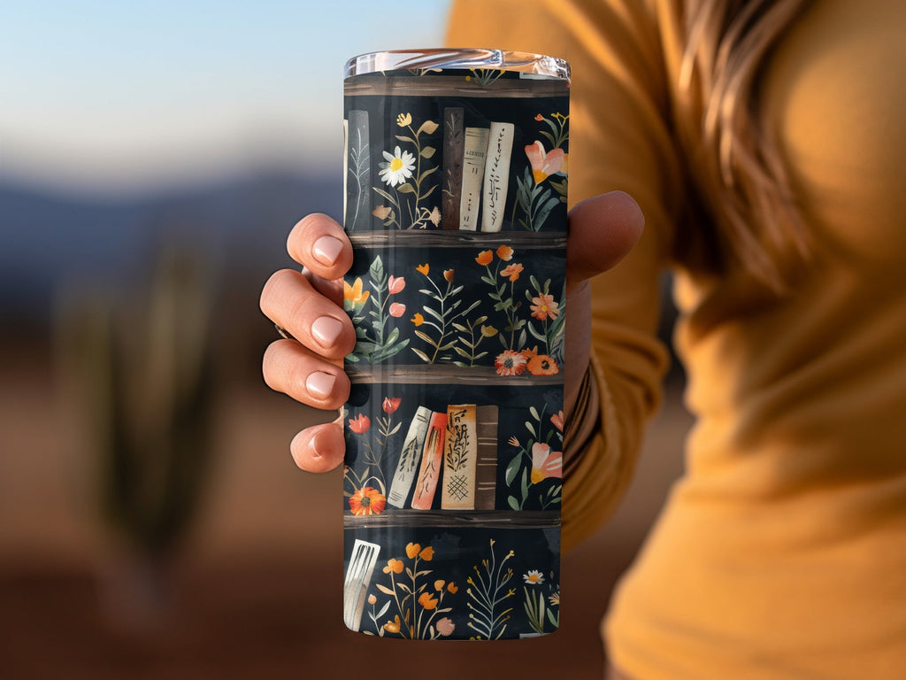 Dark Academy Floral BookShelf Black Background Pattern - Moore and Mountain