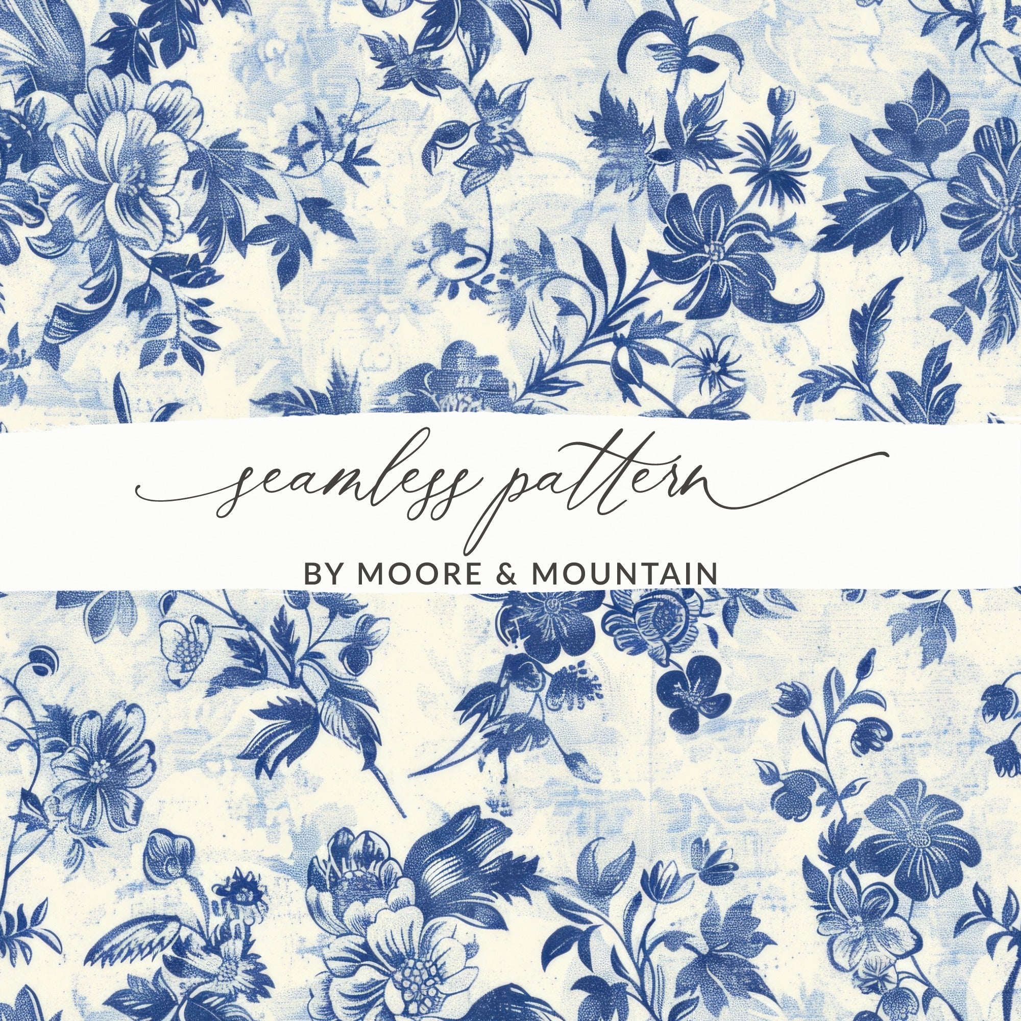 Dark Blue Seamless Chinoiserie Peony Toile Background - Moore and Mountain
