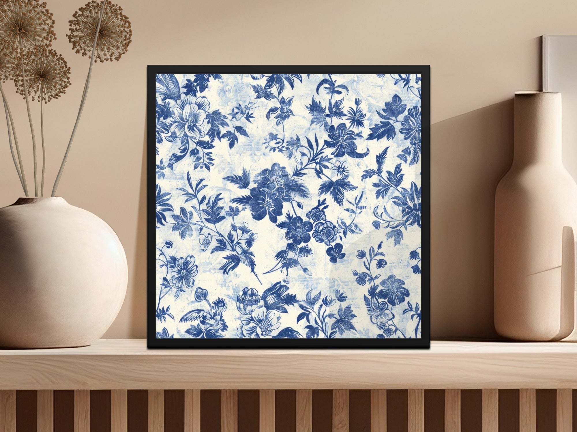 Dark Blue Seamless Chinoiserie Peony Toile Background - Moore and Mountain