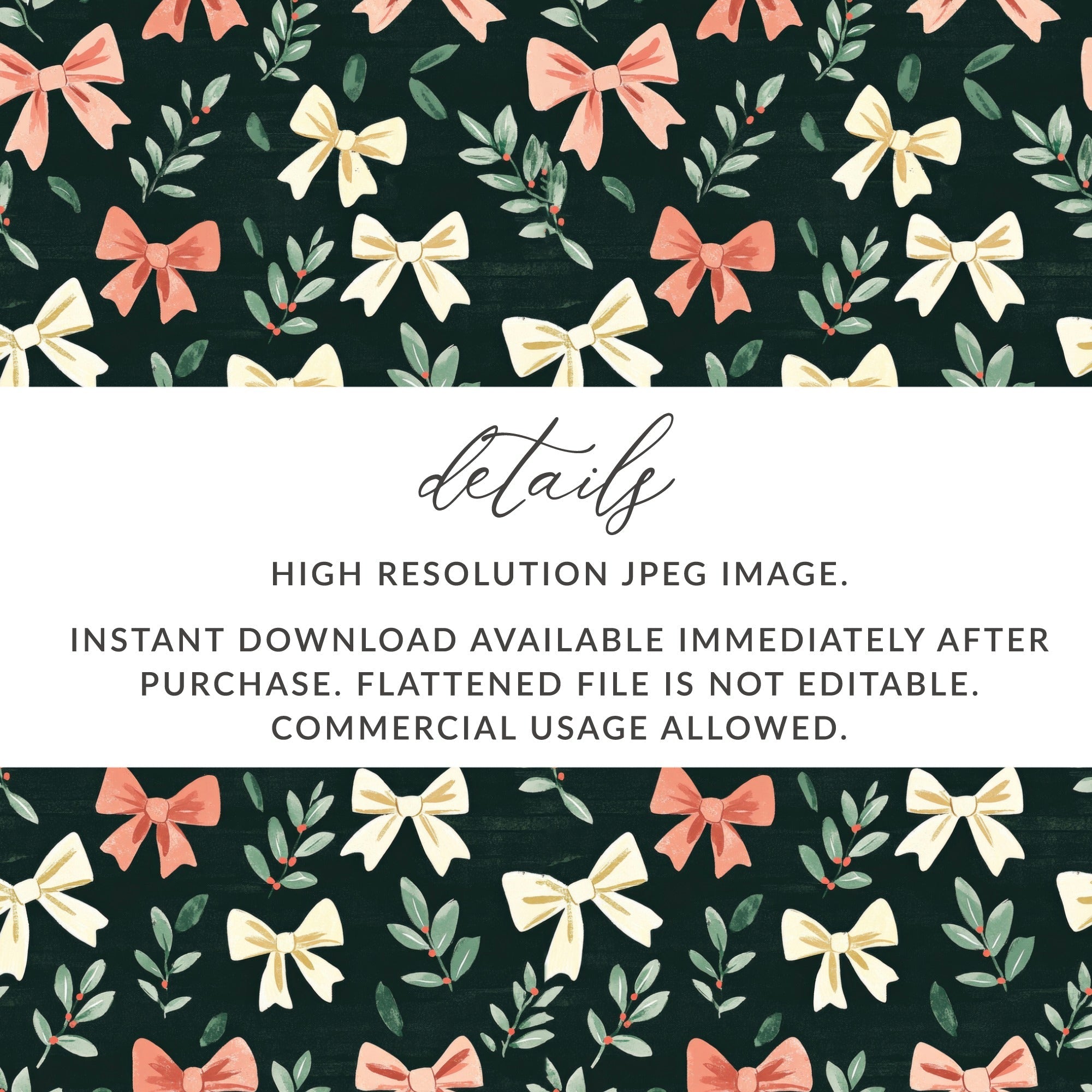 Dark Coquette Winter Bows On Green Background Digital - Moore and Mountain