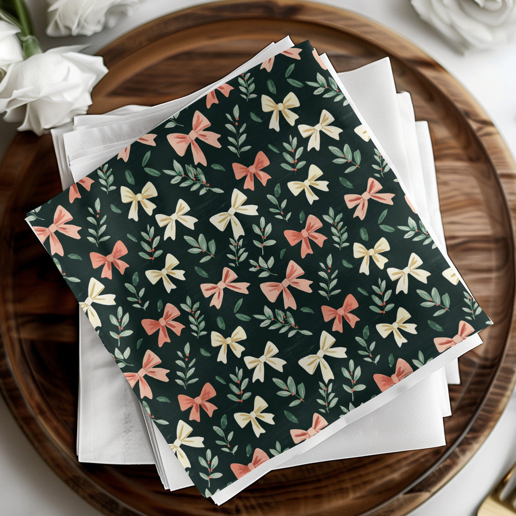 Dark Coquette Winter Bows On Green Background Digital - Moore and Mountain