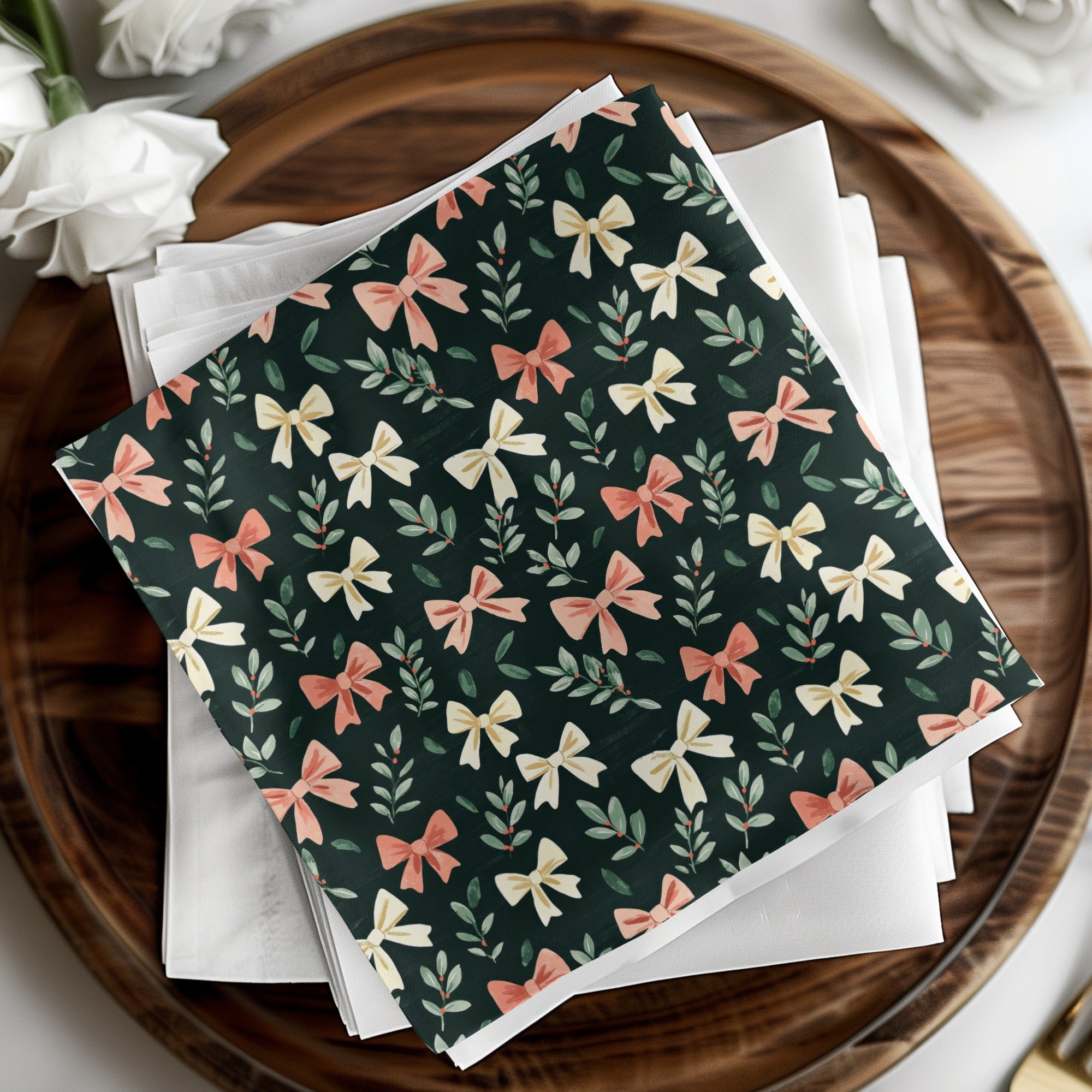 Dark Coquette Winter Bows On Green Background Digital - Moore and Mountain