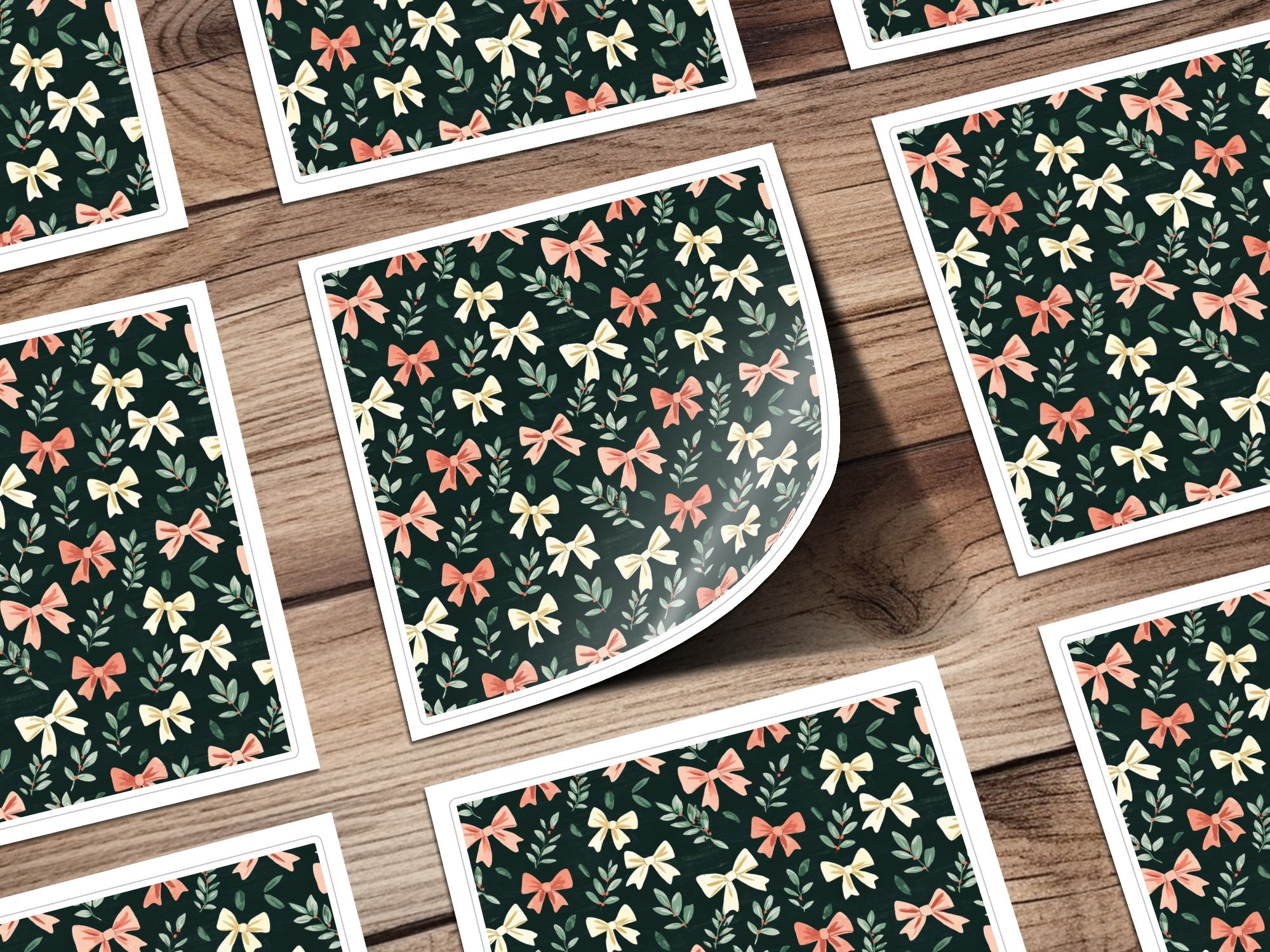 Dark Coquette Winter Bows On Green Background Digital - Moore and Mountain