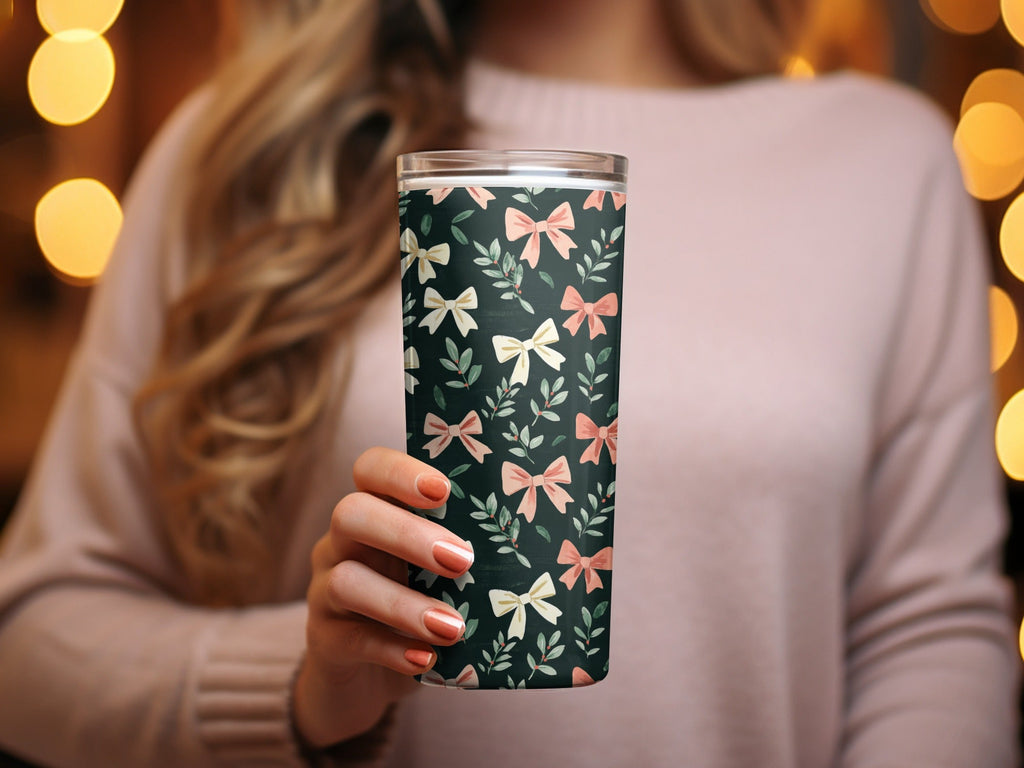 Dark Coquette Winter Bows On Green Background Digital - Moore and Mountain