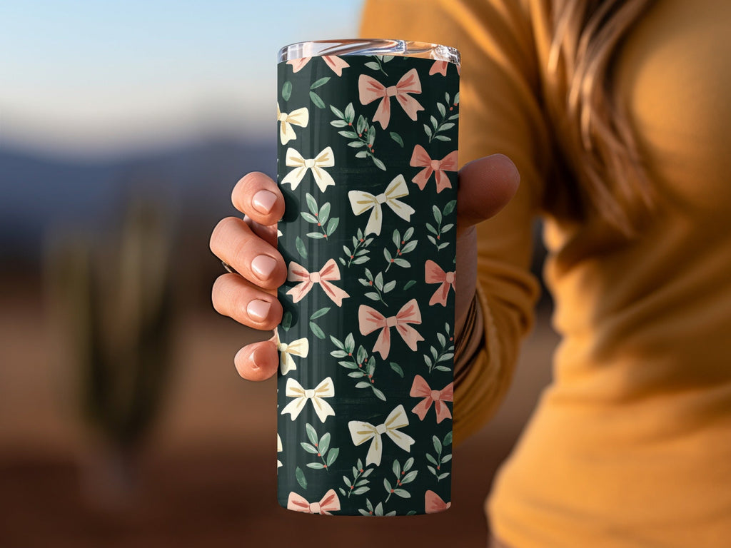 Dark Coquette Winter Bows On Green Background Digital - Moore and Mountain