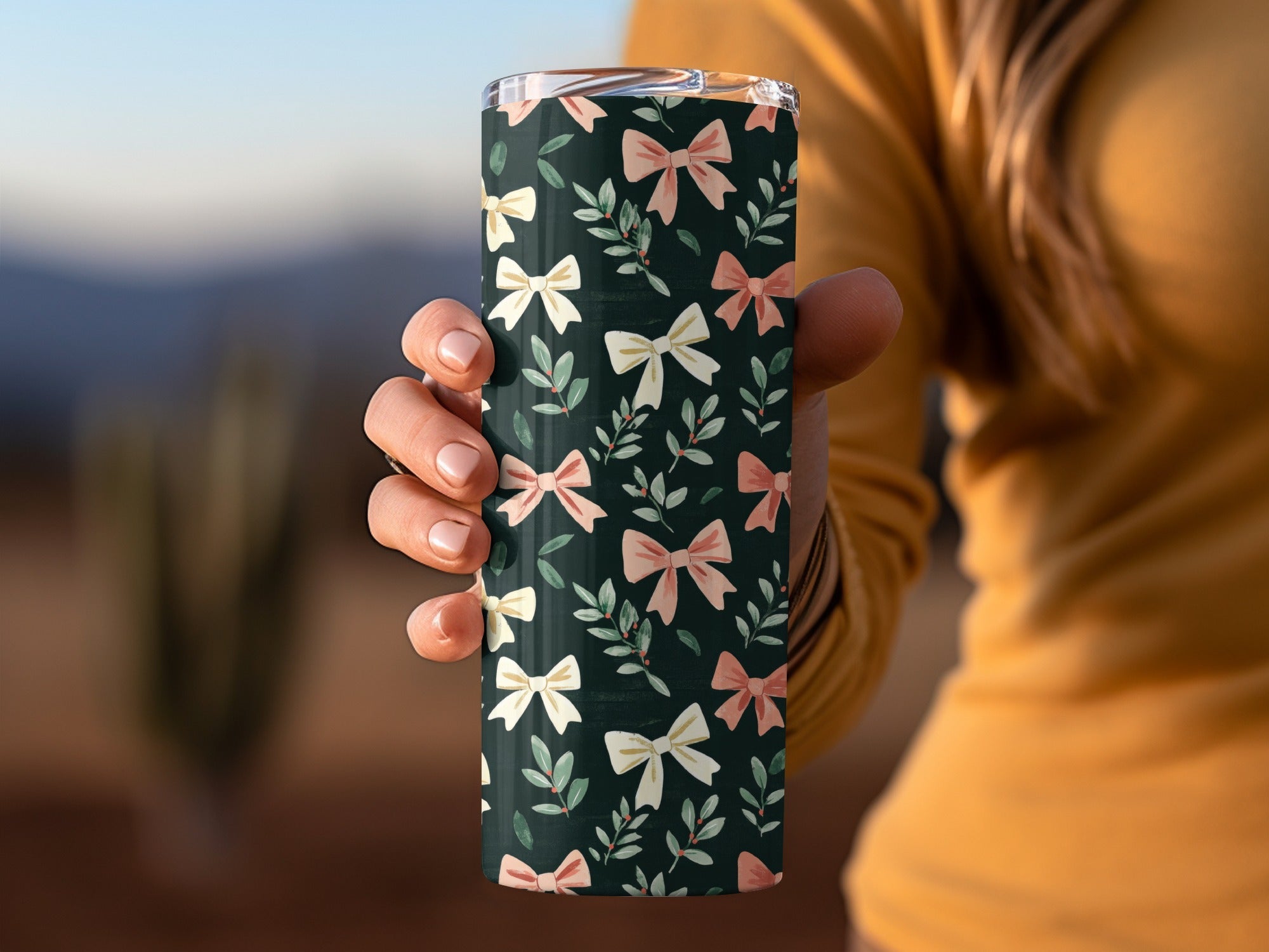 Dark Coquette Winter Bows On Green Background Digital - Moore and Mountain