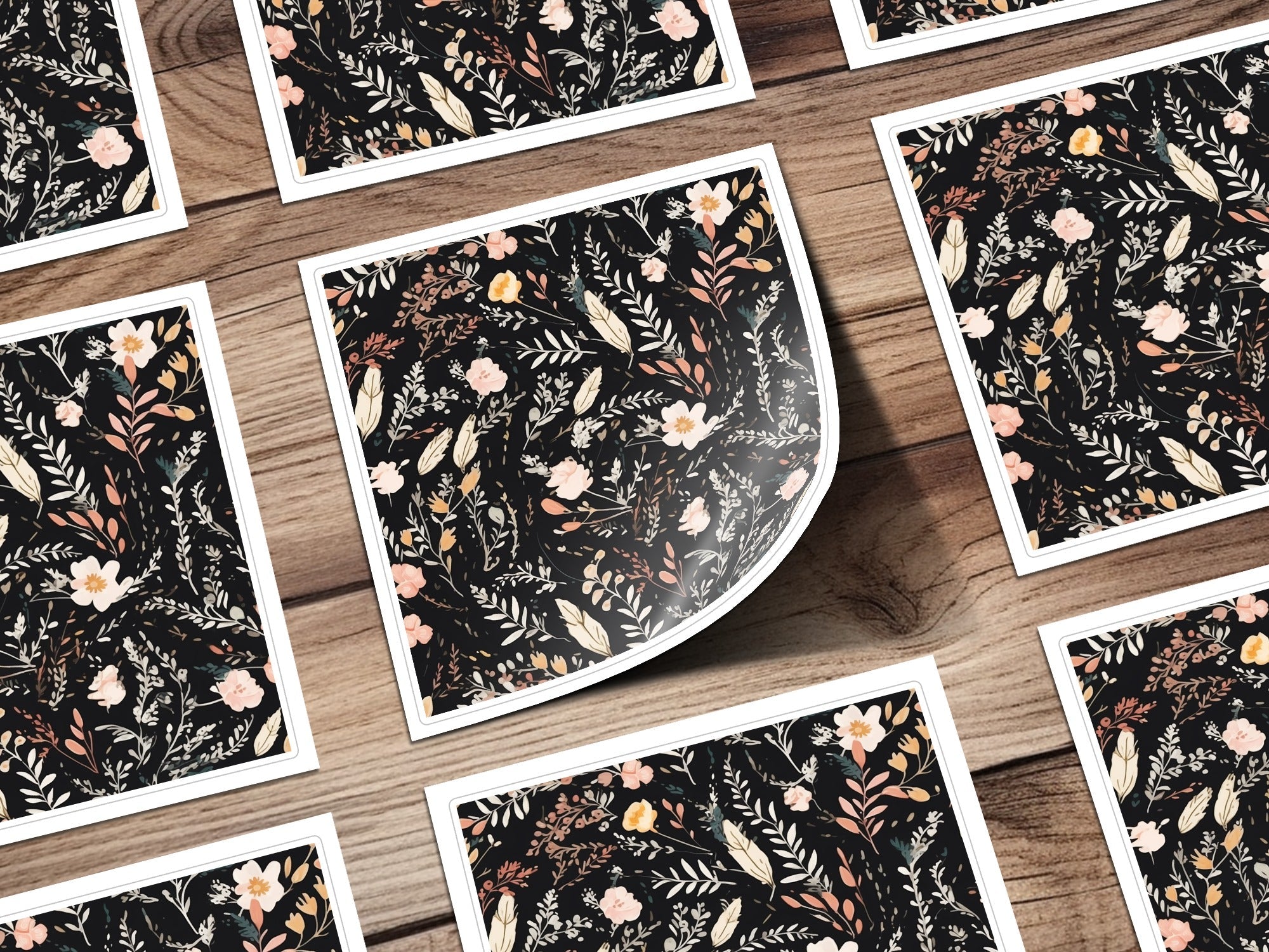 Dark Ditsy Flower Black Boho Watercolor Floral Neutral Seamless Pattern - Moore and Mountain