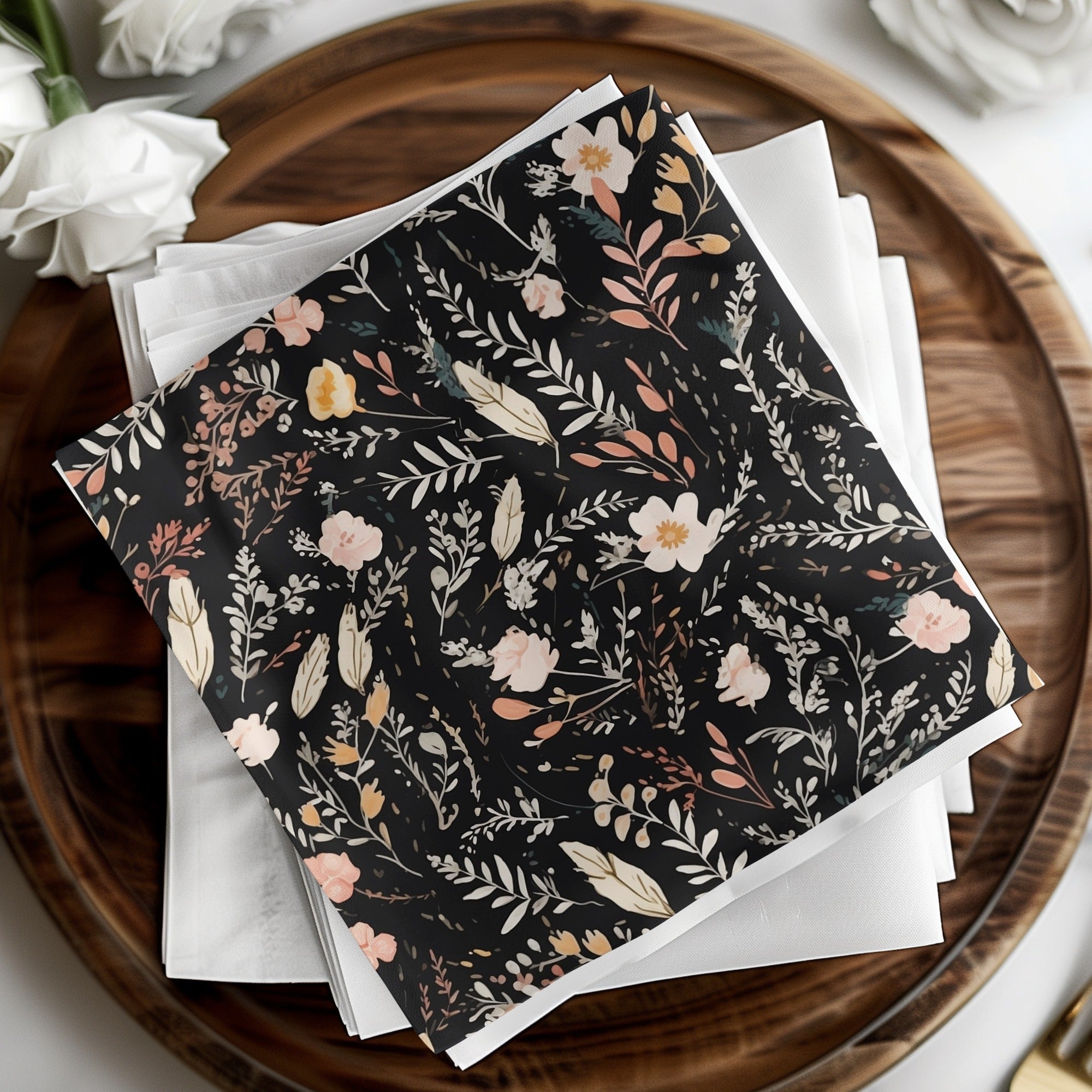 Dark Ditsy Flower Black Boho Watercolor Floral Neutral Seamless Pattern - Moore and Mountain
