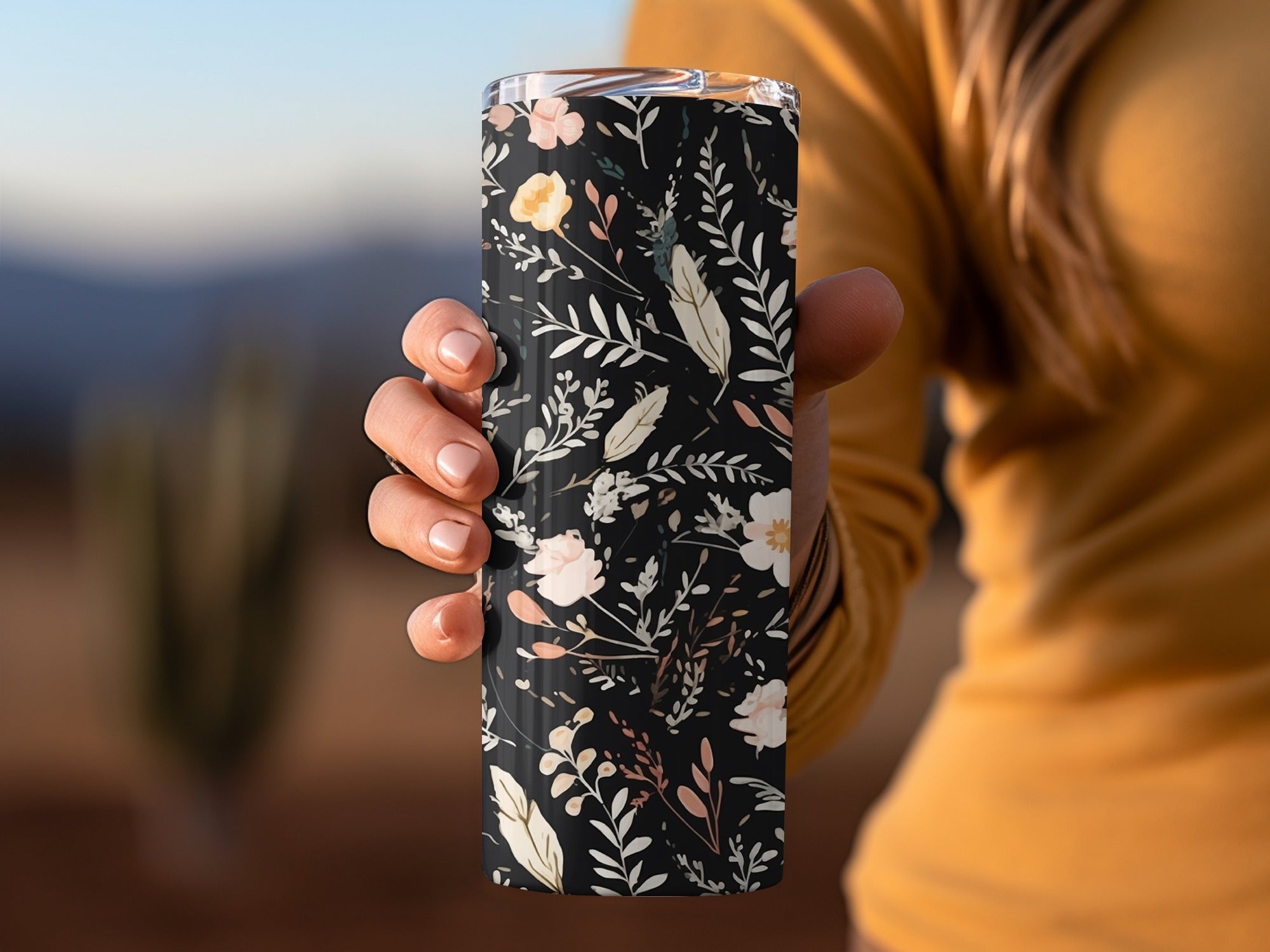 Dark Ditsy Flower Black Boho Watercolor Floral Neutral Seamless Pattern - Moore and Mountain