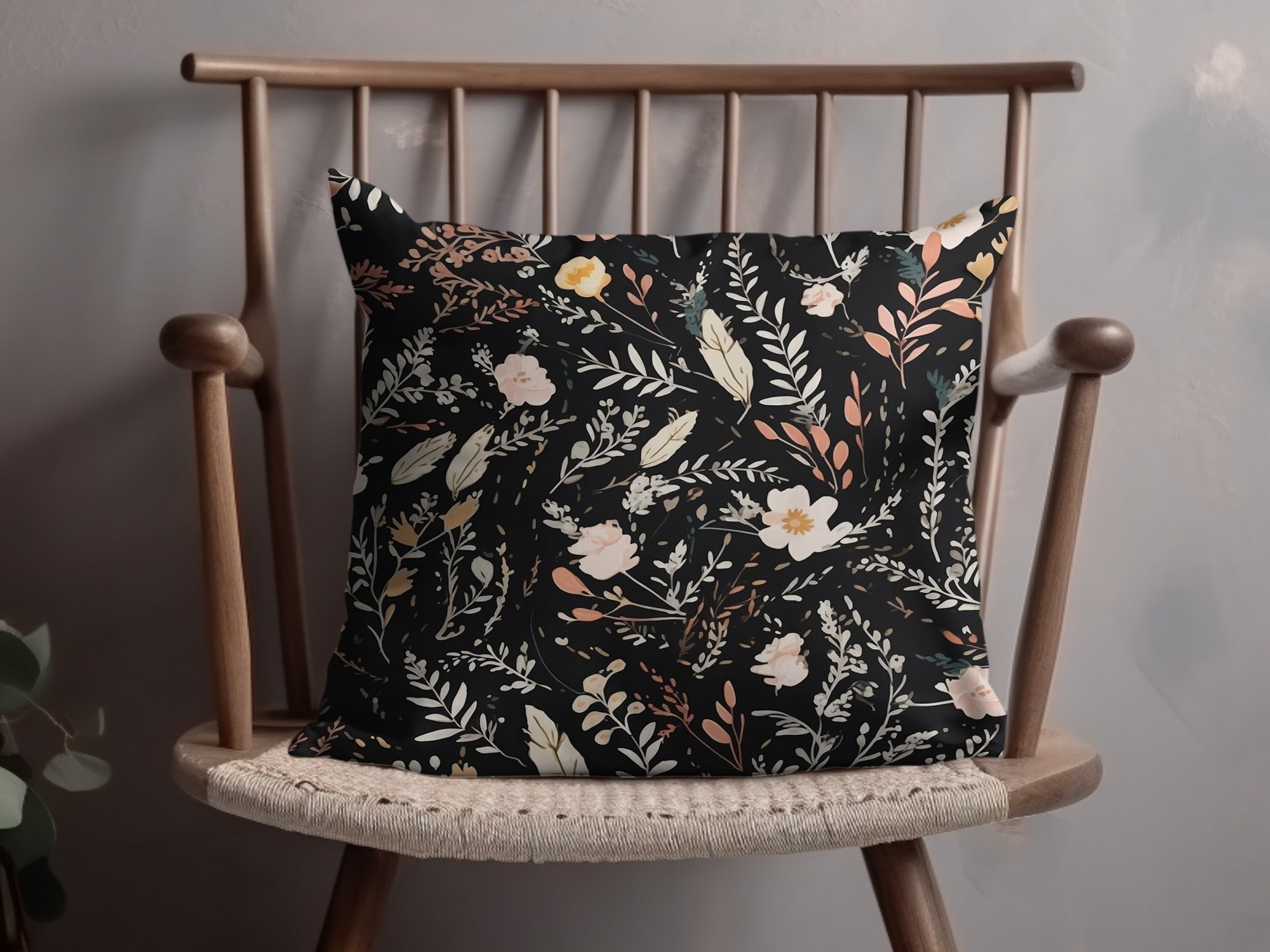 Dark Ditsy Flower Black Boho Watercolor Floral Neutral Seamless Pattern - Moore and Mountain