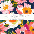 Dark Floral Peony Seamless Pattern Bold Brushstrokes Acrylic Painted Peony Pattern - Moore and Mountain