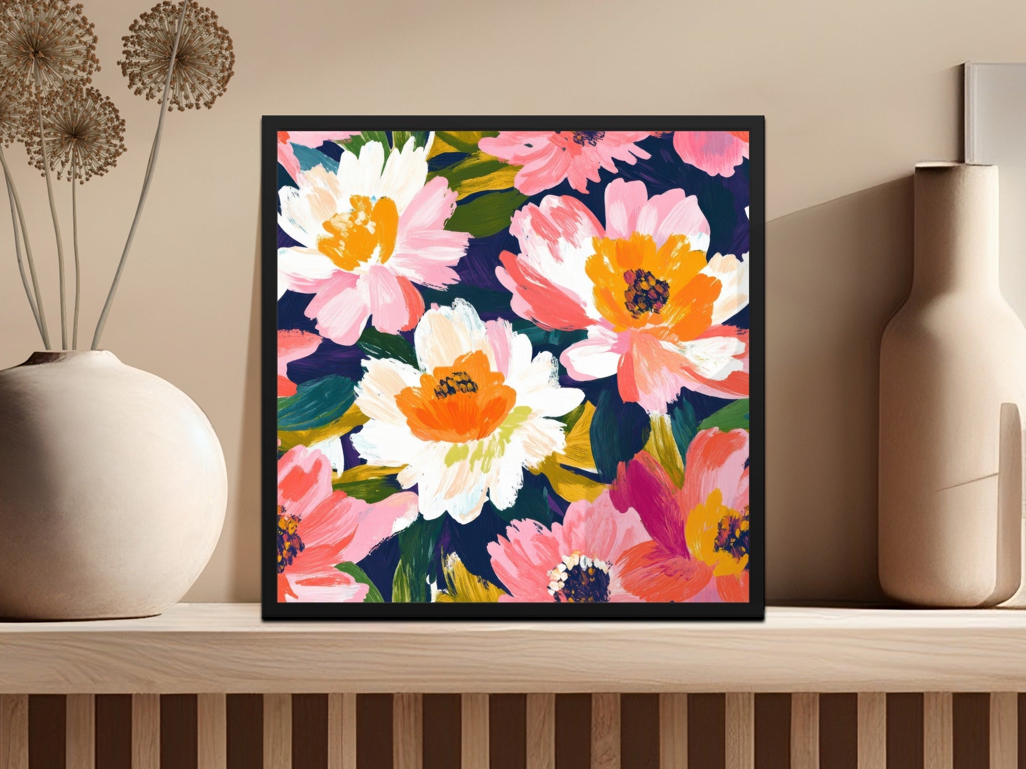 Dark Floral Peony Seamless Pattern Bold Brushstrokes Acrylic Painted Peony Pattern - Moore and Mountain