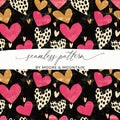 Dark Hearts Digital Paper, Pink and Gold Hearts Pattern, Spotted Heart Art, Seamless Black Background, Digital Valentine's Day Texture - Moore and Mountain