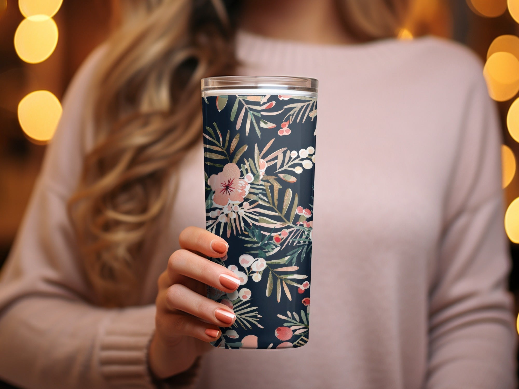 Dark Watercolor Floral Pattern Digital Paper, Winter Foliage Seamless Pattern, Boho Pink Winter Flowers JPEG - Moore and Mountain