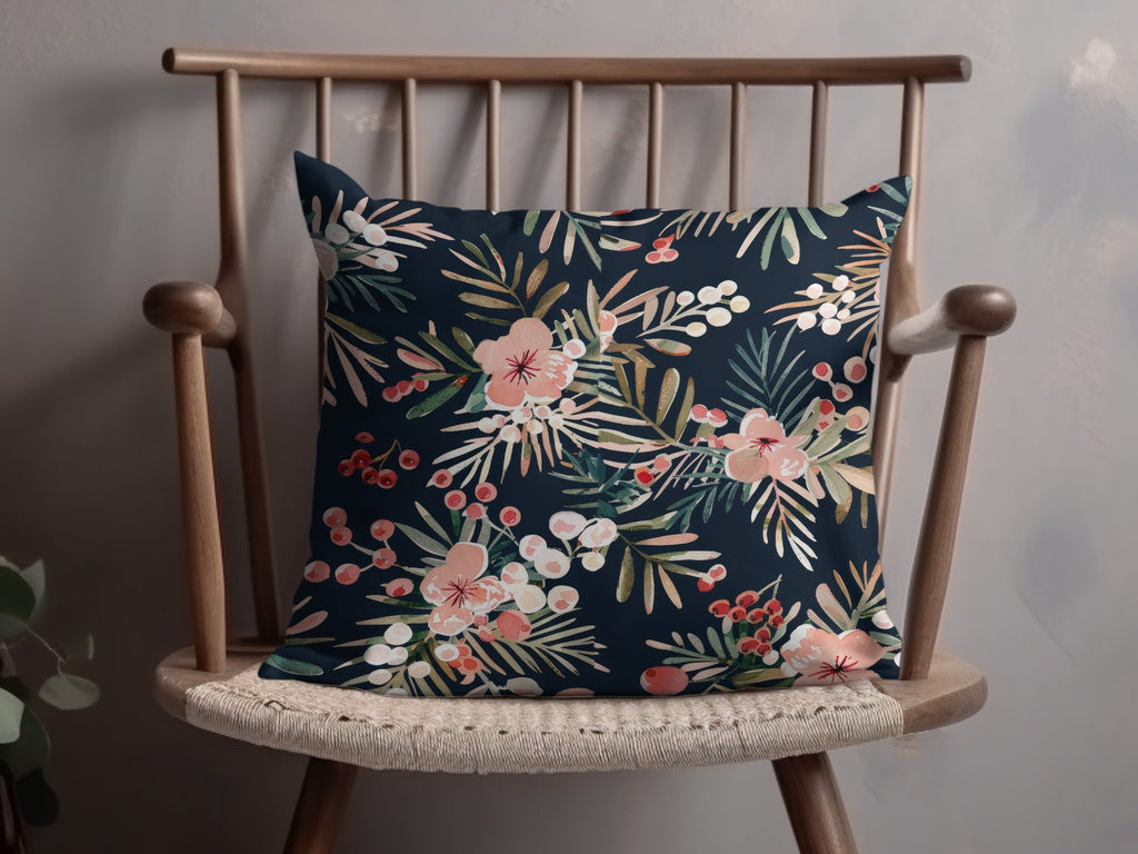 Dark Watercolor Floral Pattern Digital Paper, Winter Foliage Seamless Pattern, Boho Pink Winter Flowers JPEG - Moore and Mountain