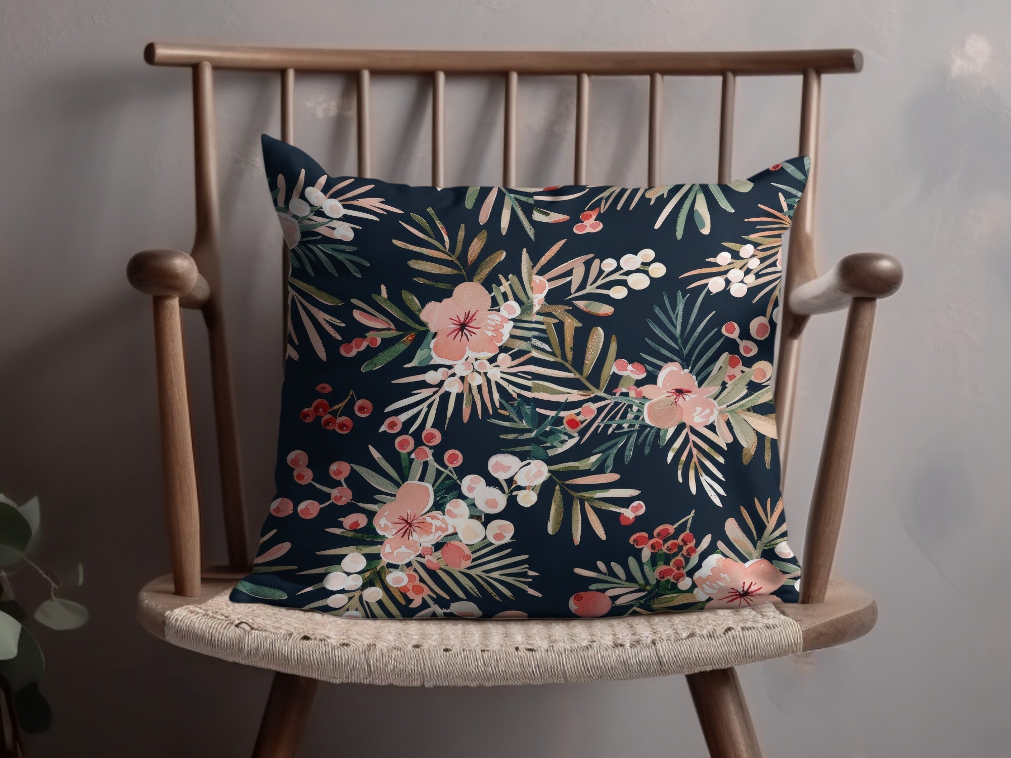 Dark Watercolor Floral Pattern Digital Paper, Winter Foliage Seamless Pattern, Boho Pink Winter Flowers JPEG - Moore and Mountain