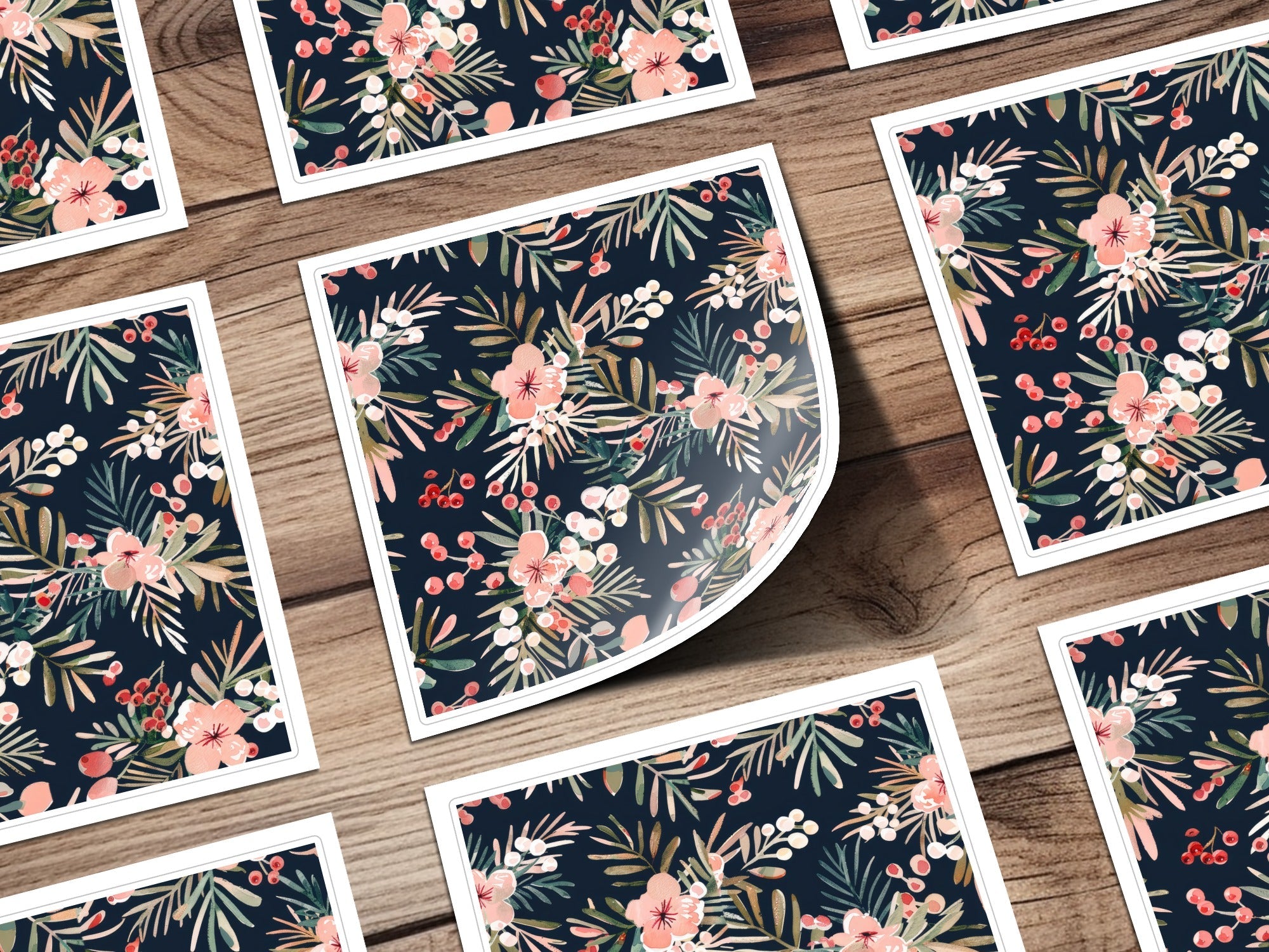 Dark Watercolor Floral Pattern Digital Paper, Winter Foliage Seamless Pattern, Boho Pink Winter Flowers JPEG - Moore and Mountain