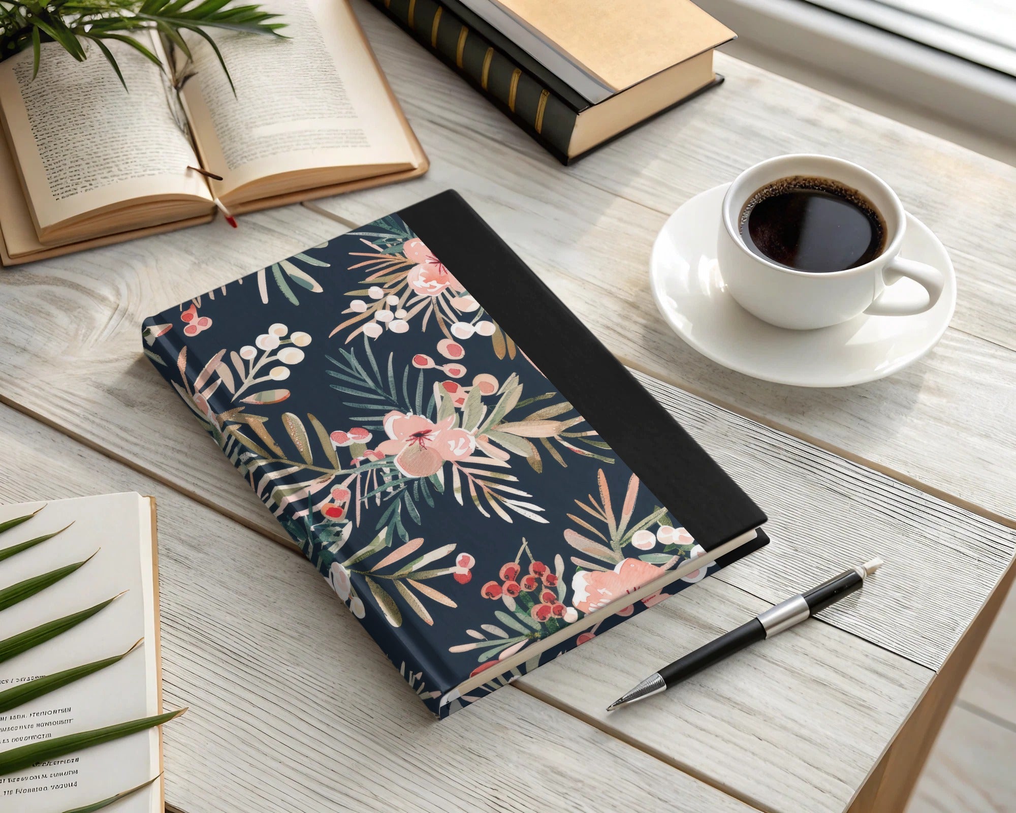 Dark Watercolor Floral Pattern Digital Paper, Winter Foliage Seamless Pattern, Boho Pink Winter Flowers JPEG - Moore and Mountain