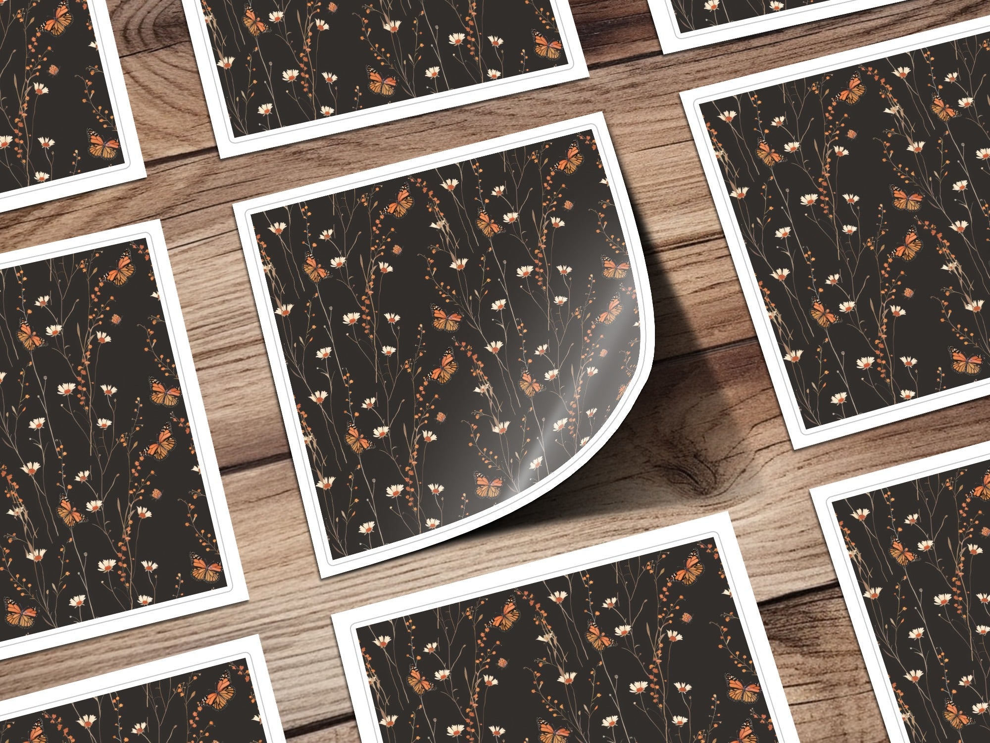 Dark Wildflowers and Butterflies Summer Pattern Dark Background Digital - Moore and Mountain