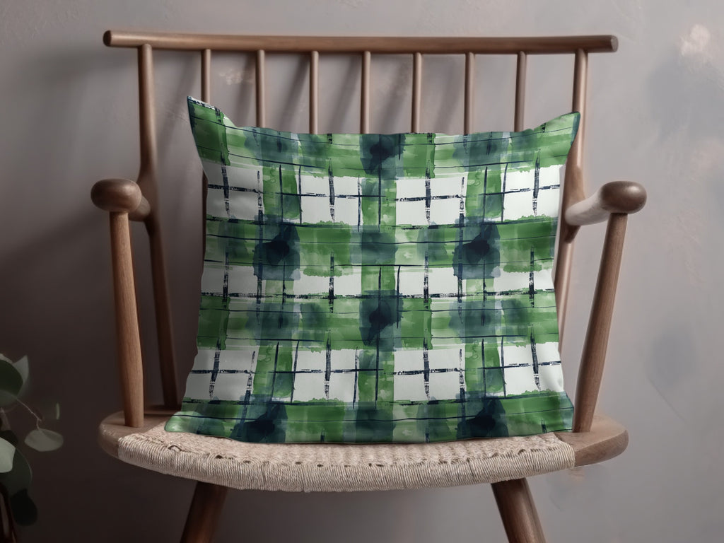 Green and White Geometric Pattern Decorative Pillow