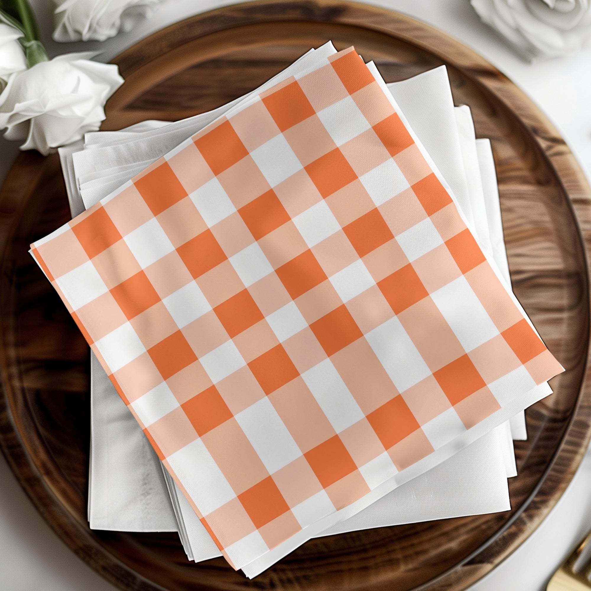 Orange and White Gingham Checkered Napkin product